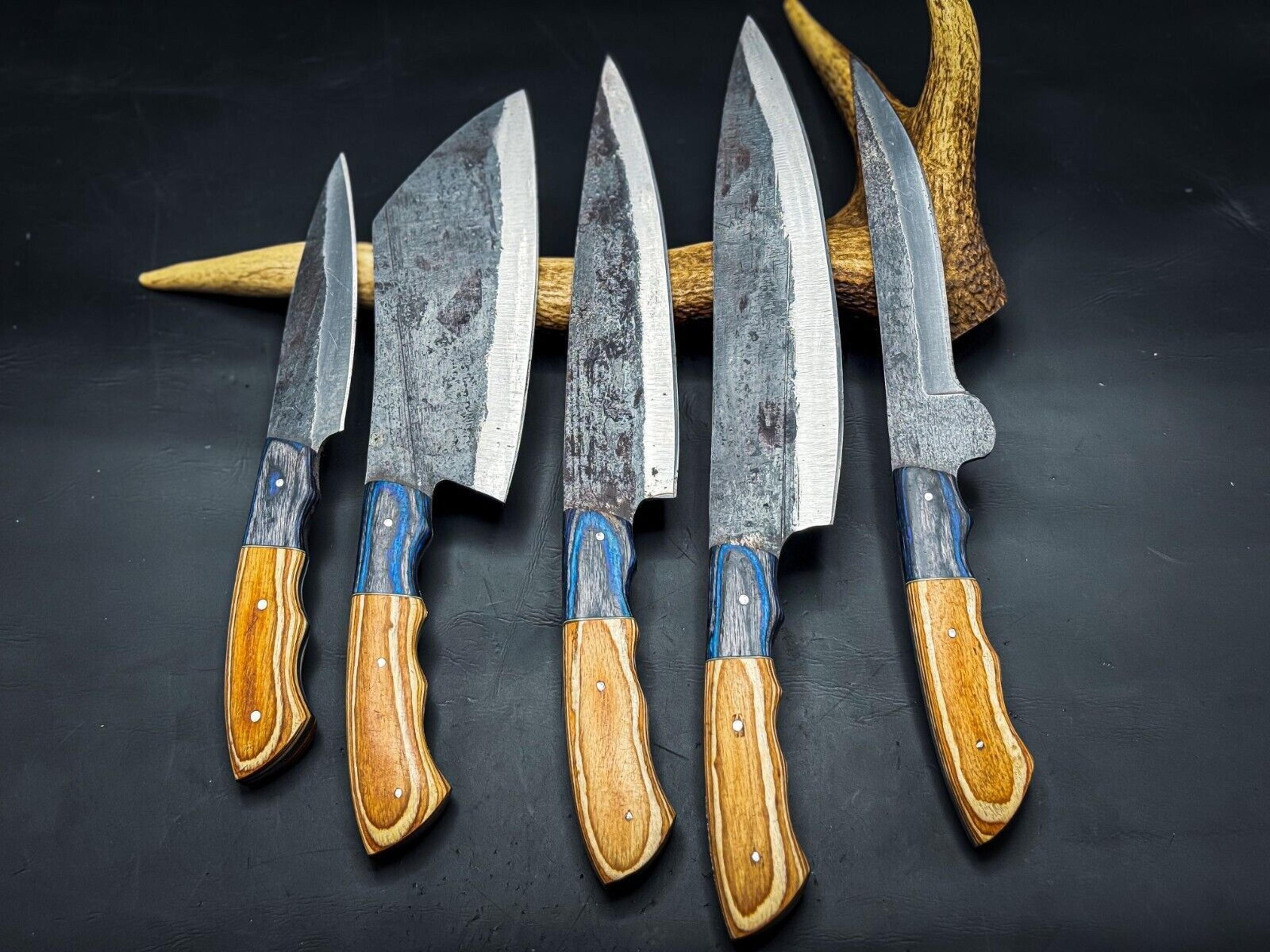 custom handmade damascus chef & hunting knife | d2 steel blade with custom handle & sheath