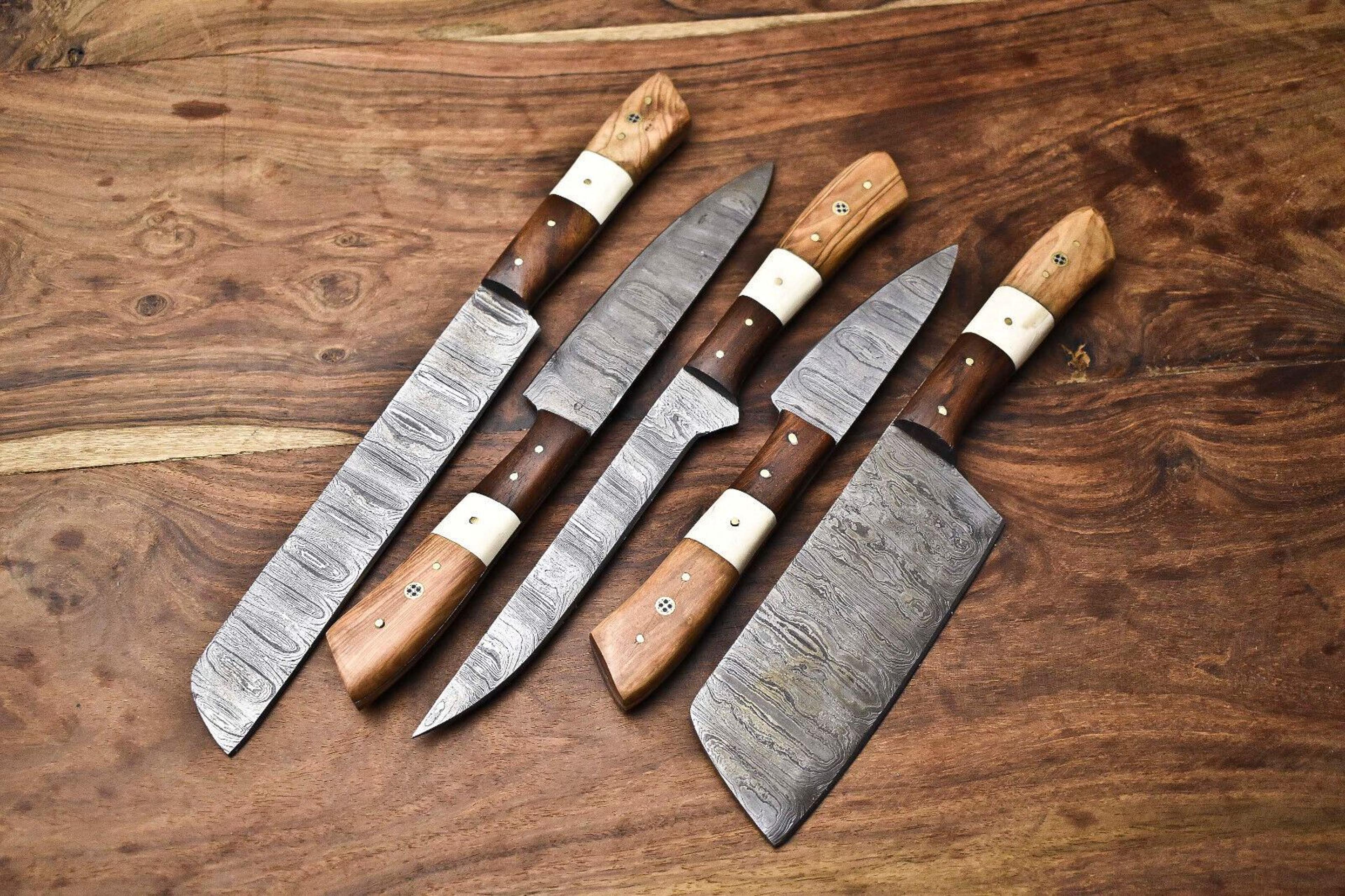 custom 5 piece damascus kitchen knife set – master chef quality knives, elegant handle