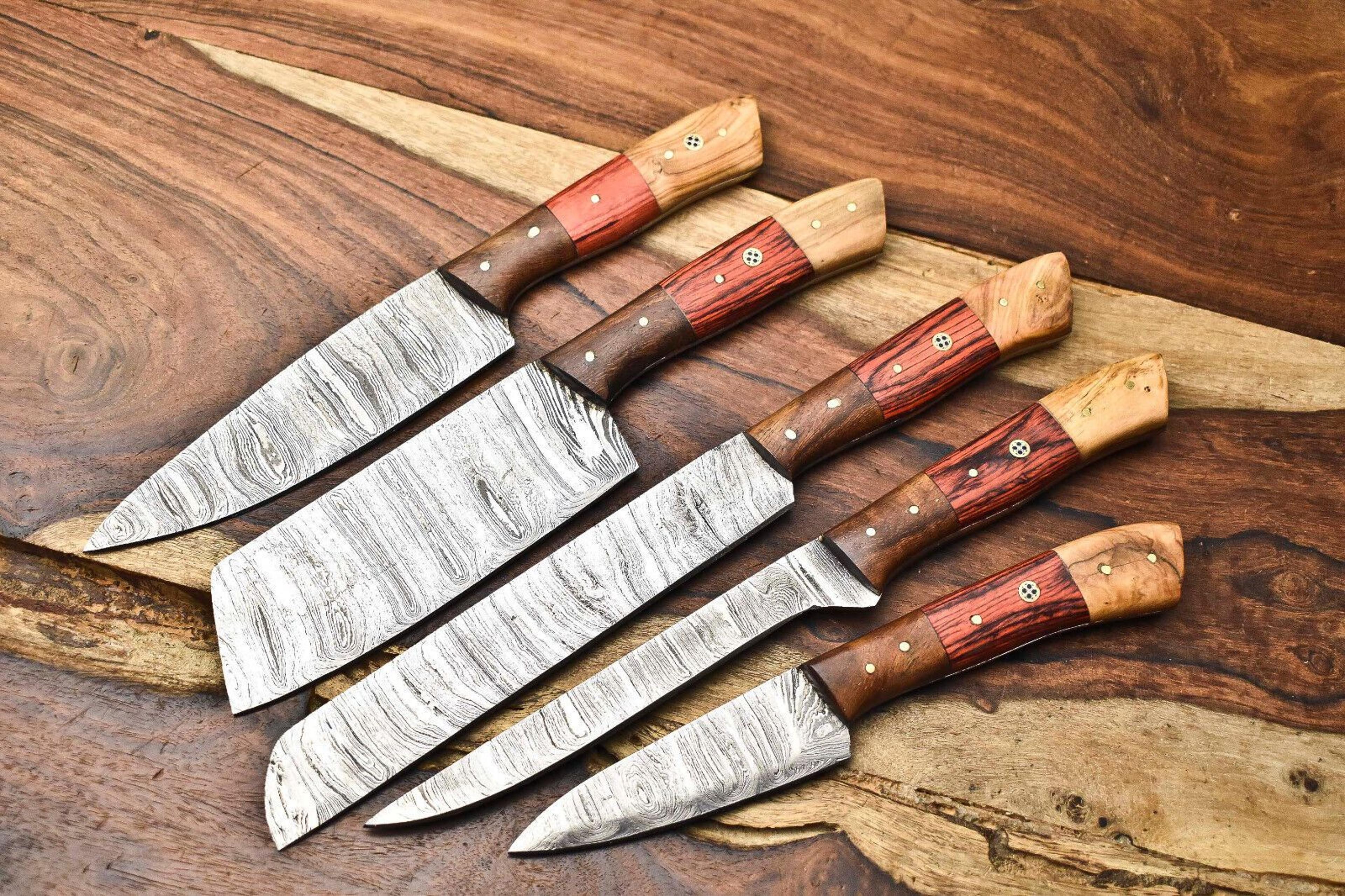 hand-forged 5pc damascus chef knife collection – high carbon steel blades, perfect for home