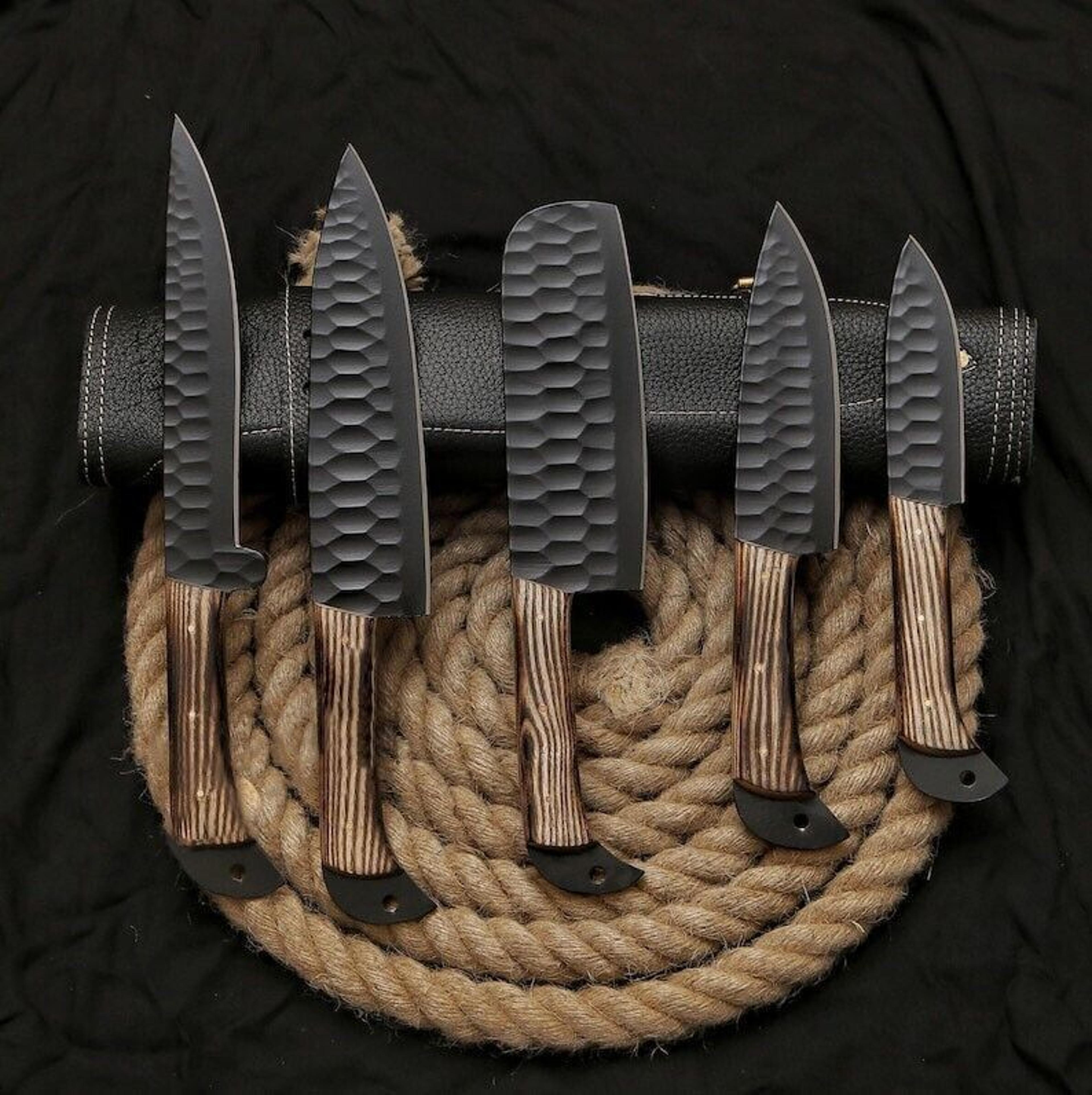 custom handmade damascus steel chef knife set of 5 | premium kitchen knives with ergonomic handles
