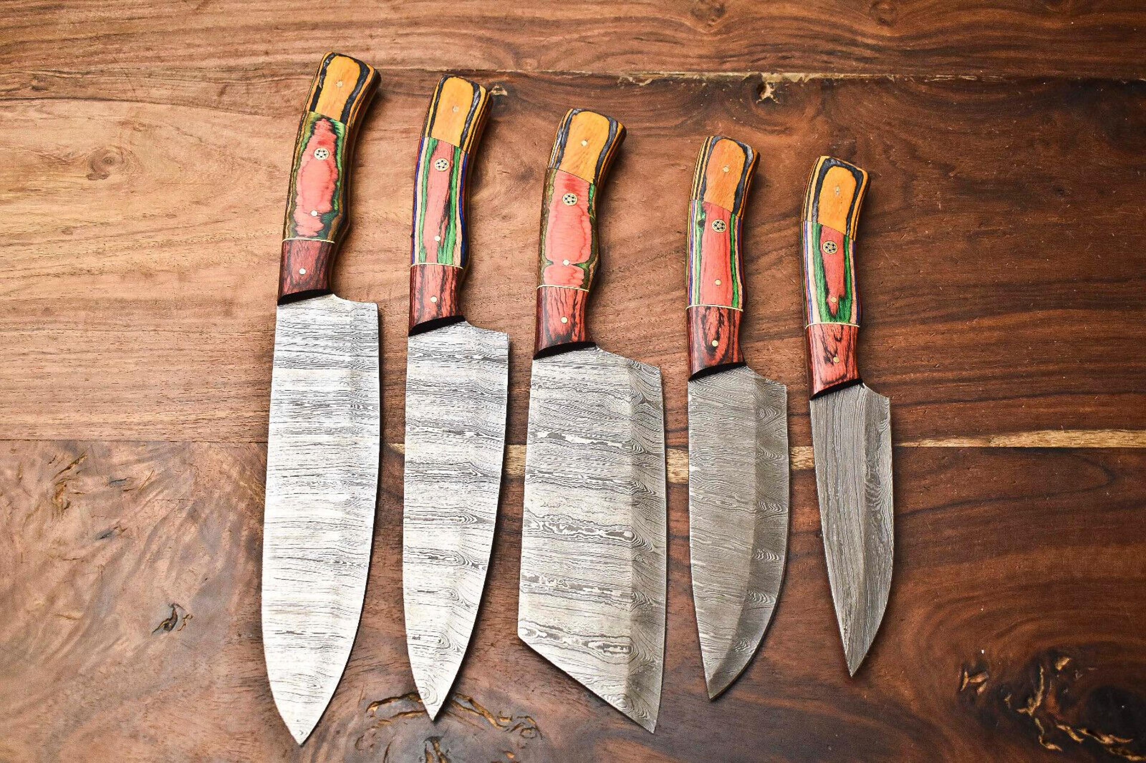 luxury 5pc damascus chef knife set – full tang kitchen knives, ergonomic grip, perfect cooking gift