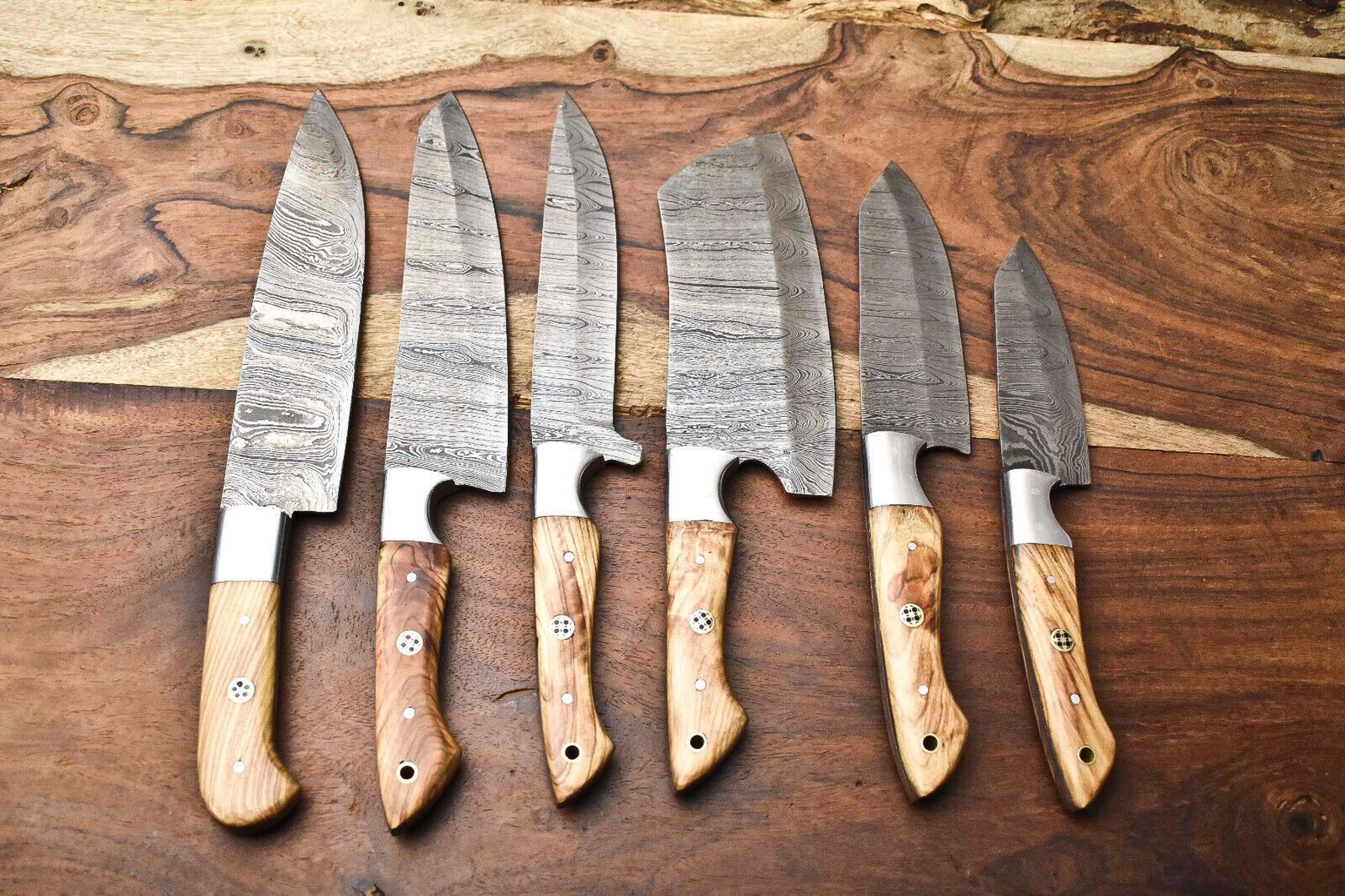 6-piece handmade damascus steel chef knife set – professional kitchen knives with wood handles