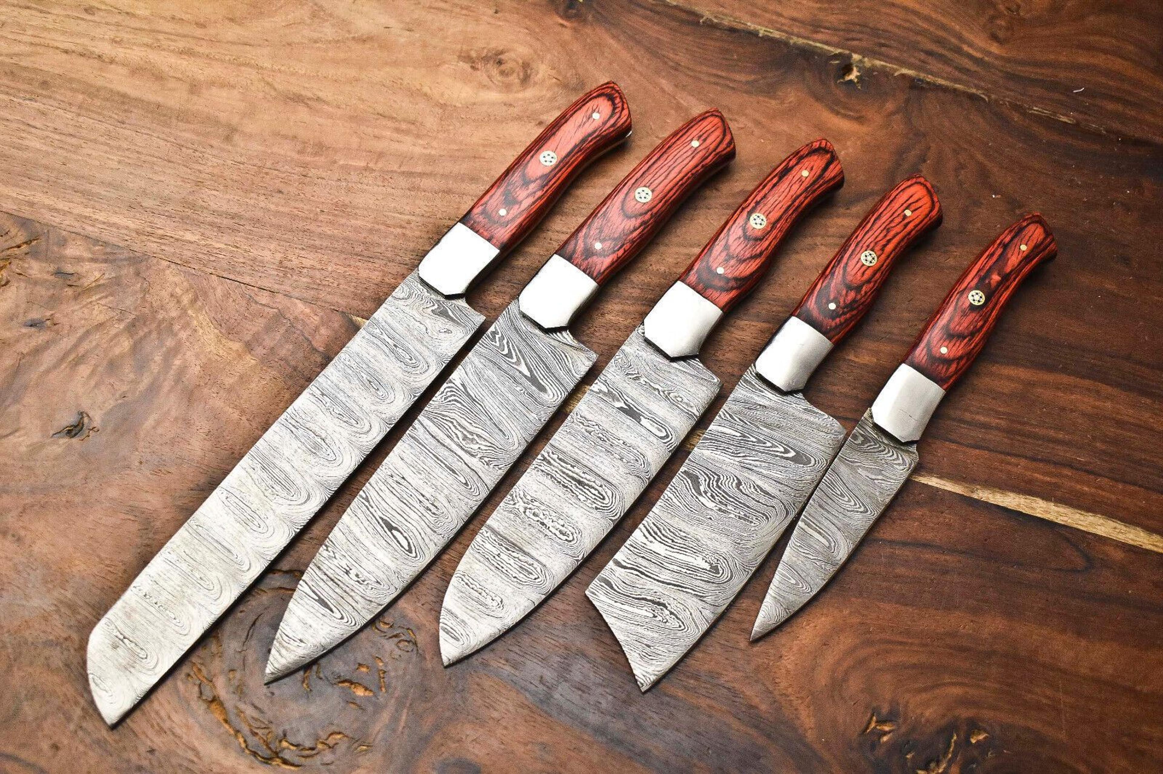 5-piece professional damascus knife set – razor sharp, rust resistant, handcrafted culinary masterpieces