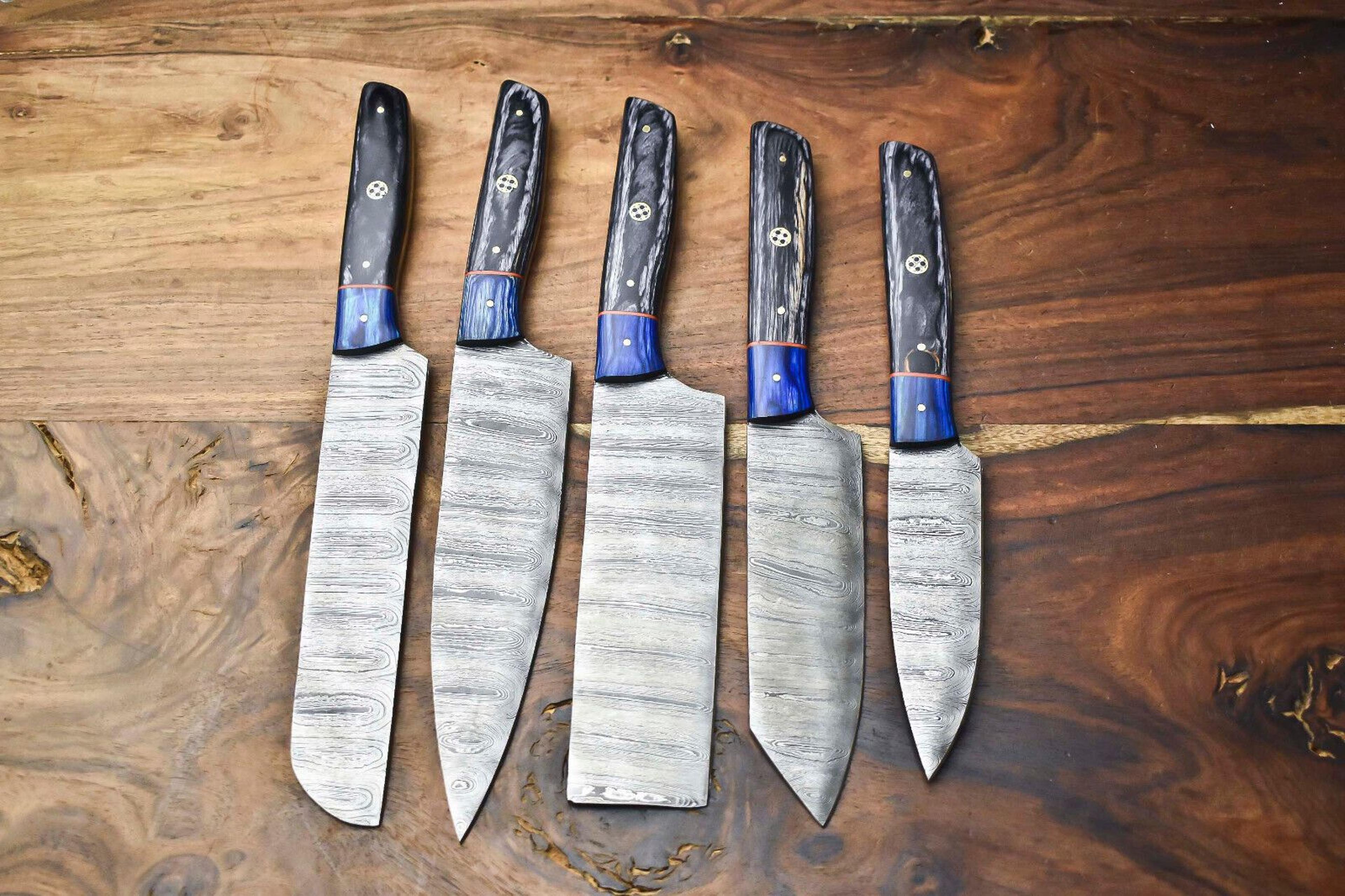 premium 5 pc damascus chef knife set – hand-forged kitchen knives, perfect for chefs
