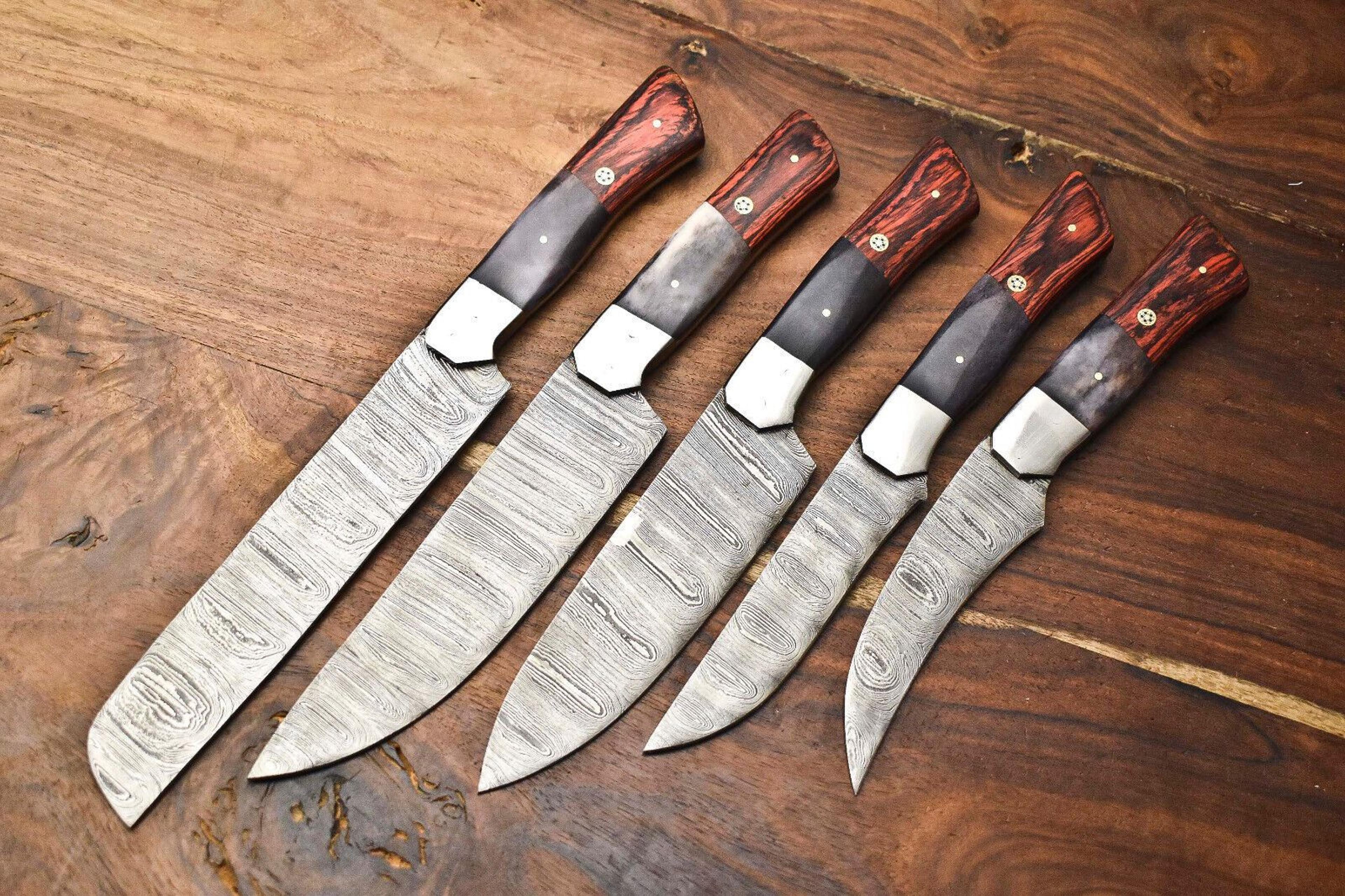 5-piece handmade damascus steel chef knife set – professional kitchen knives with elegant wood handles