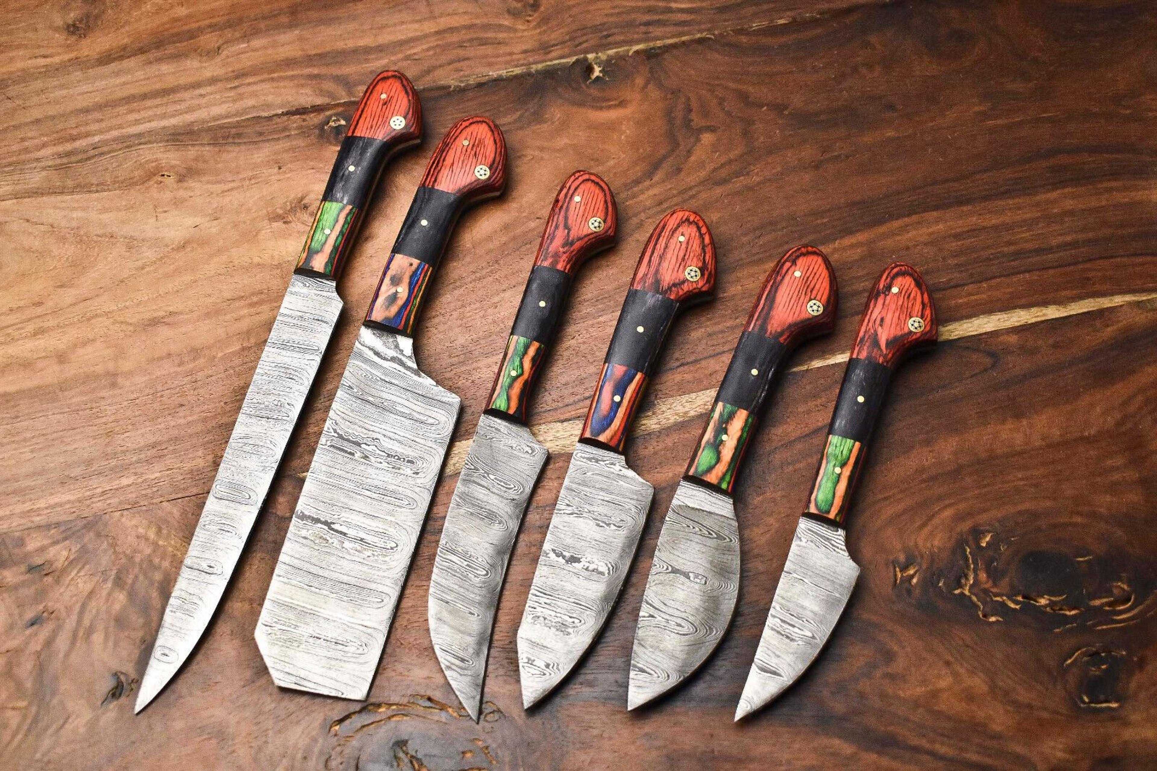 premium 6 pc damascus chef knife set – hand-forged kitchen knives, perfect gift for professional chefs