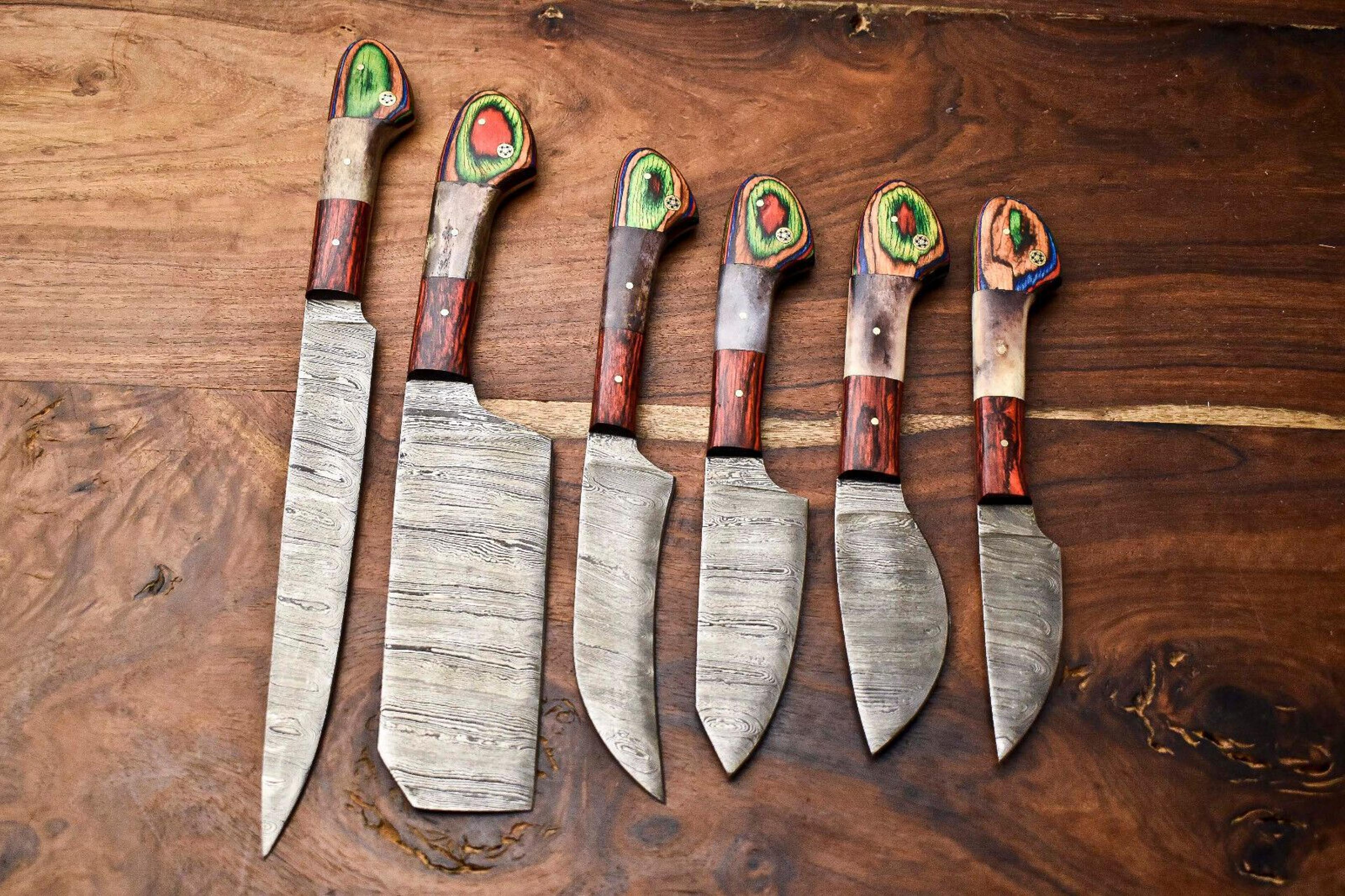 6 premium handmade damascus steel kitchen knives | professional set