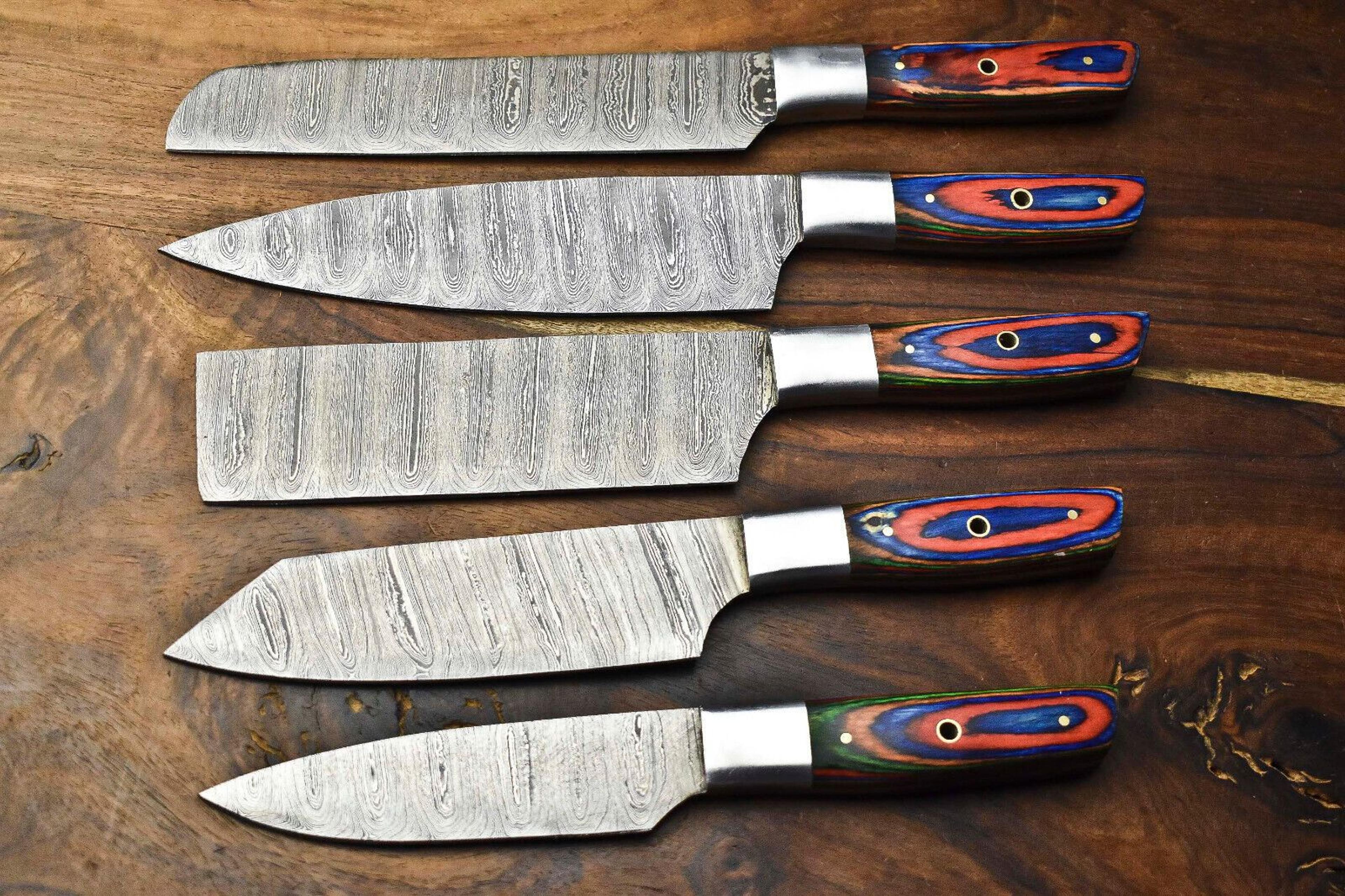 custom handmade hammered damascus steel blade chef knife set – professional handmade