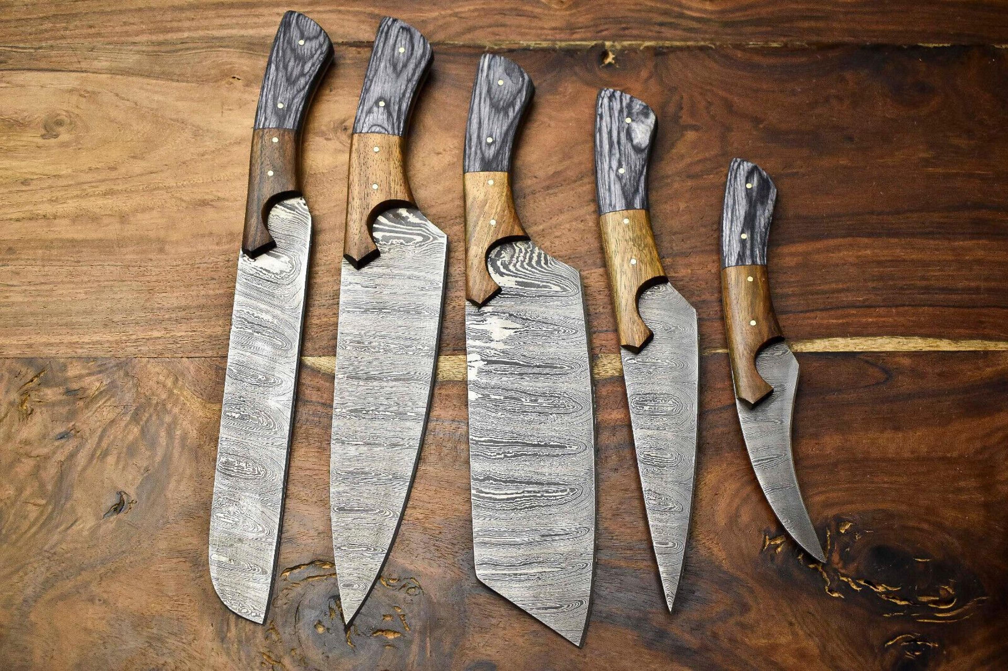 custom 5 handmade hammered damascus steel chef knife set – professional handmade kitchen knives