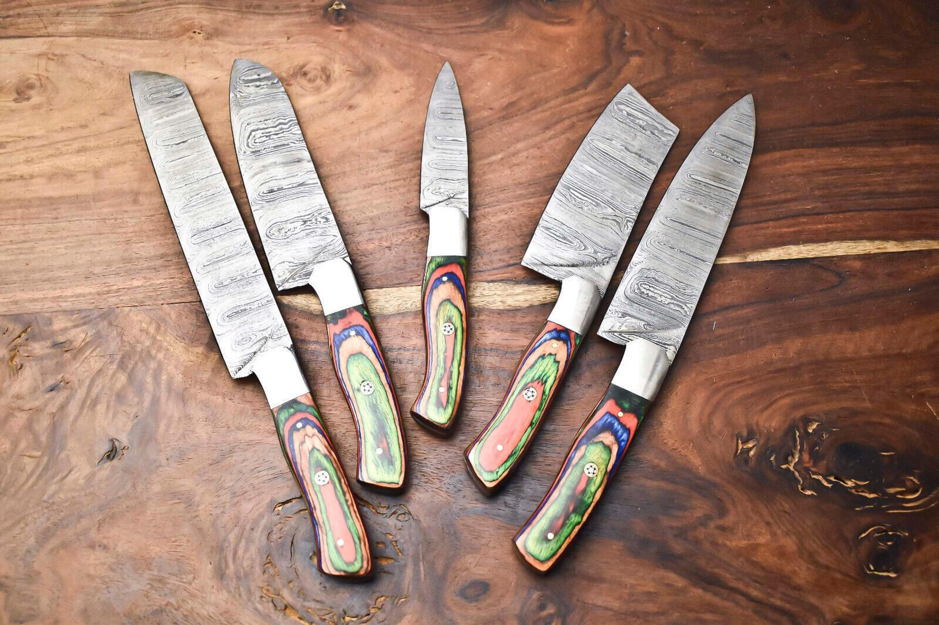 custom 5 handmade hammered damascus steel chef knife set – professional handmade knives