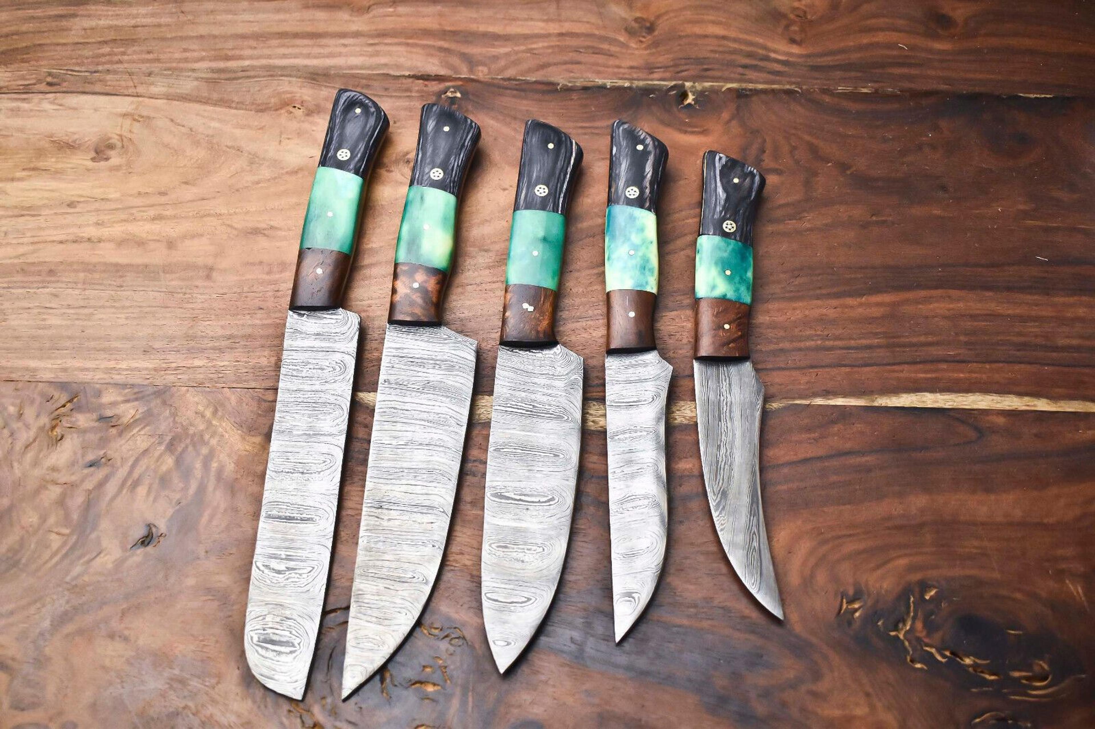 unique handmade damascus steel chef knife set – 5-piece hammered blades