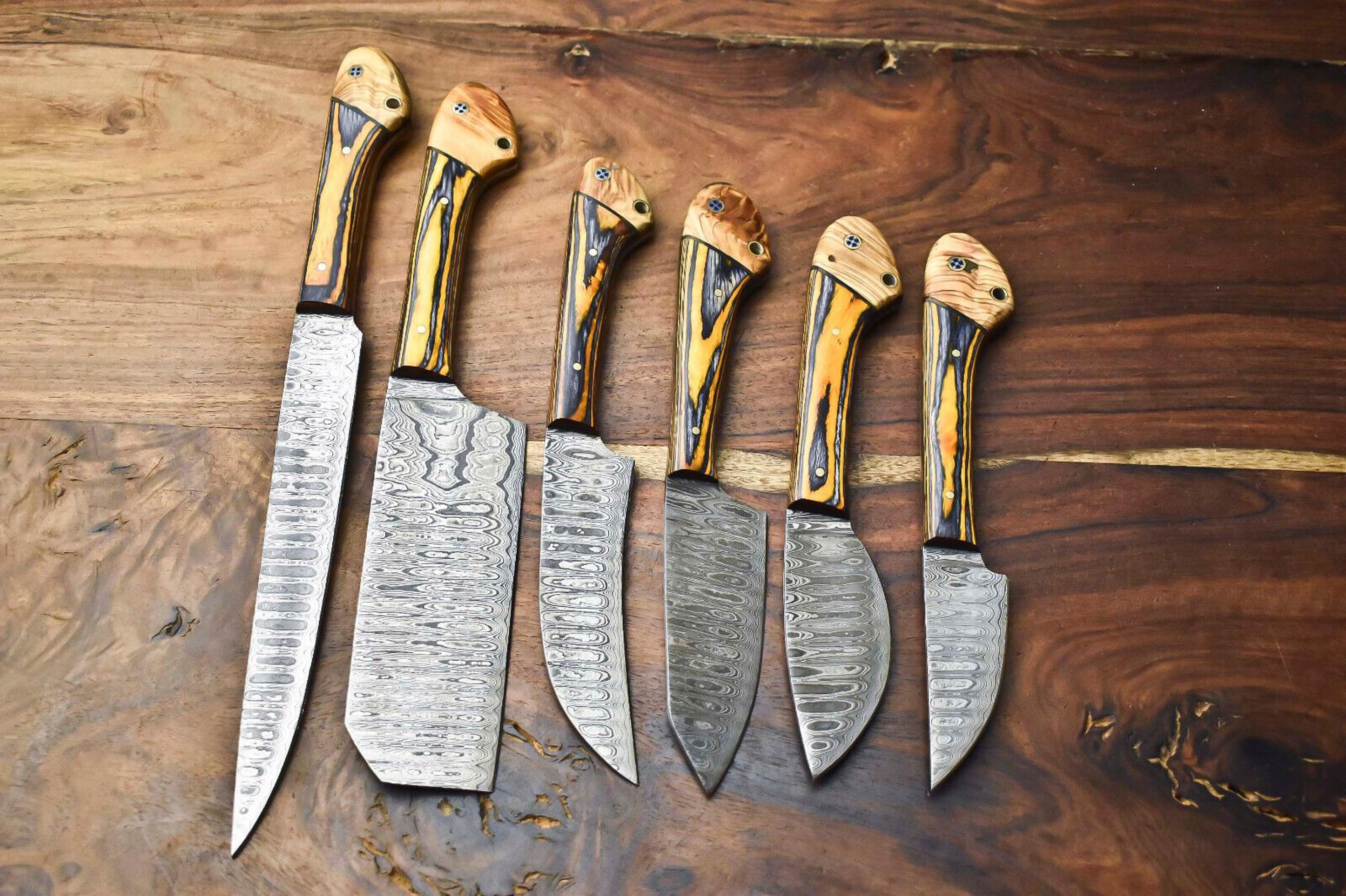 premium 6-piece damascus steel chef knife collection – hand-forged & hammered