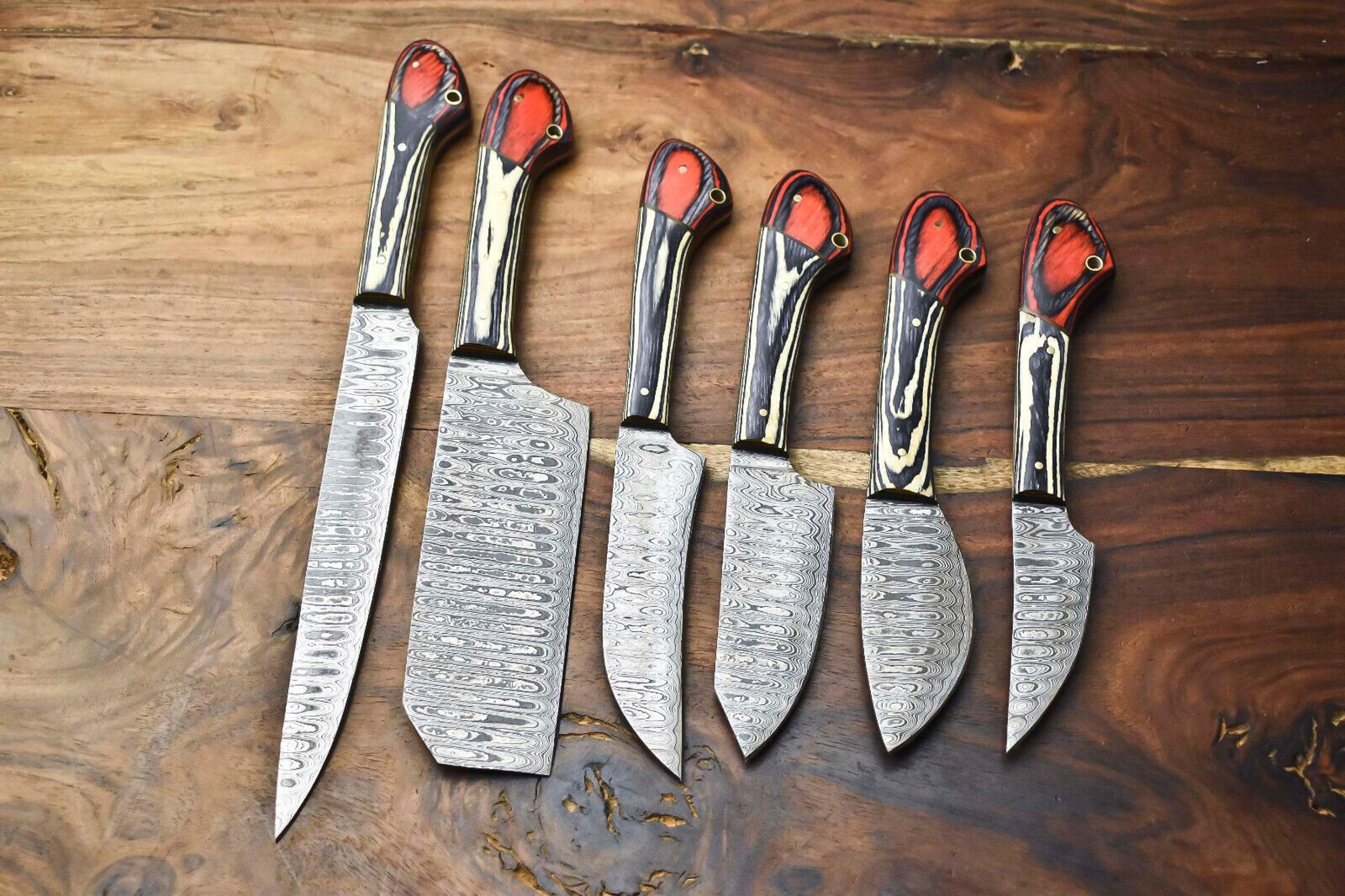 hammered damascus steel chef knife collection – 6 handmade professional blades