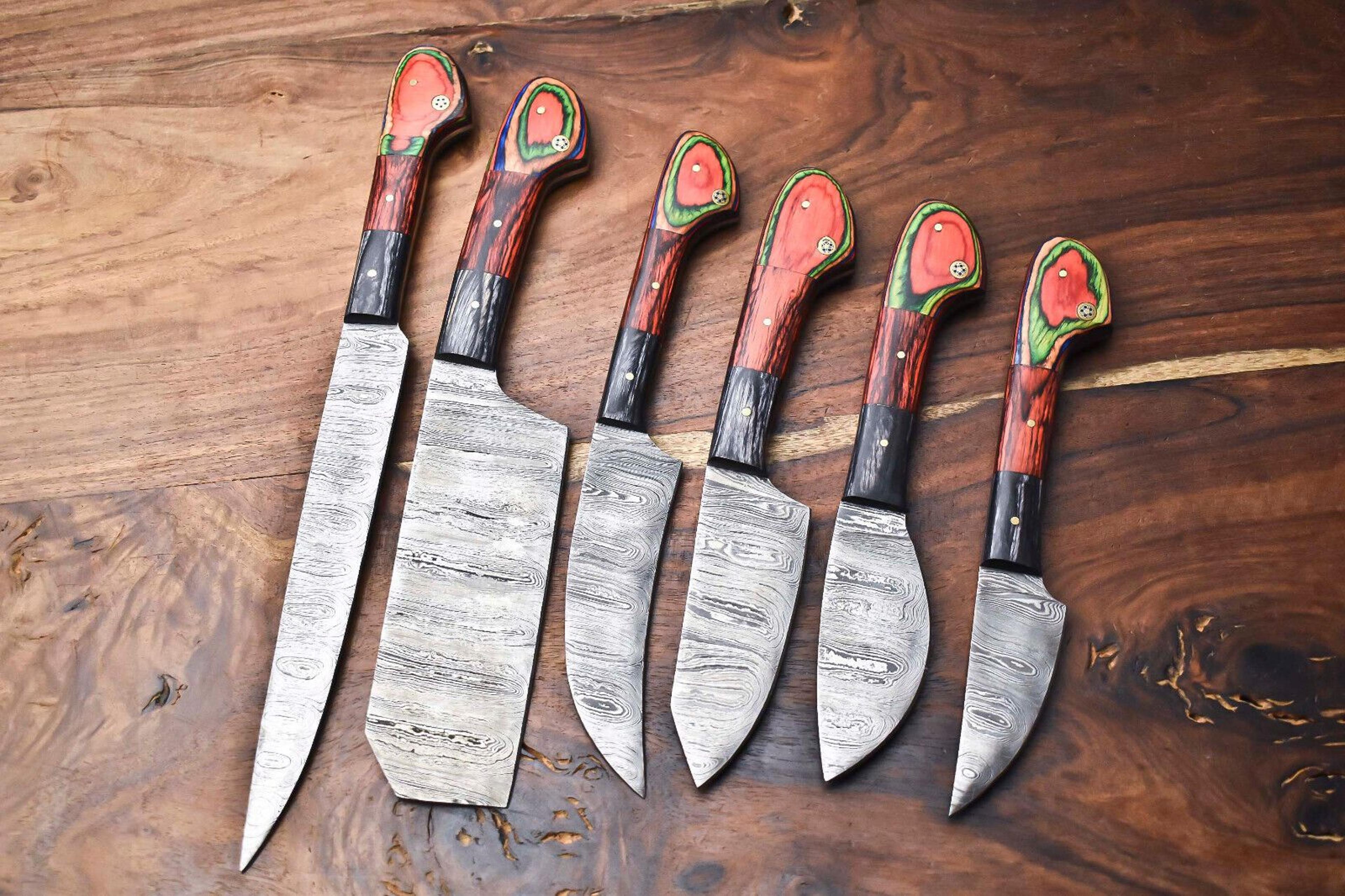 professional handmade damascus steel chef knives – set of 6 hammered blades
