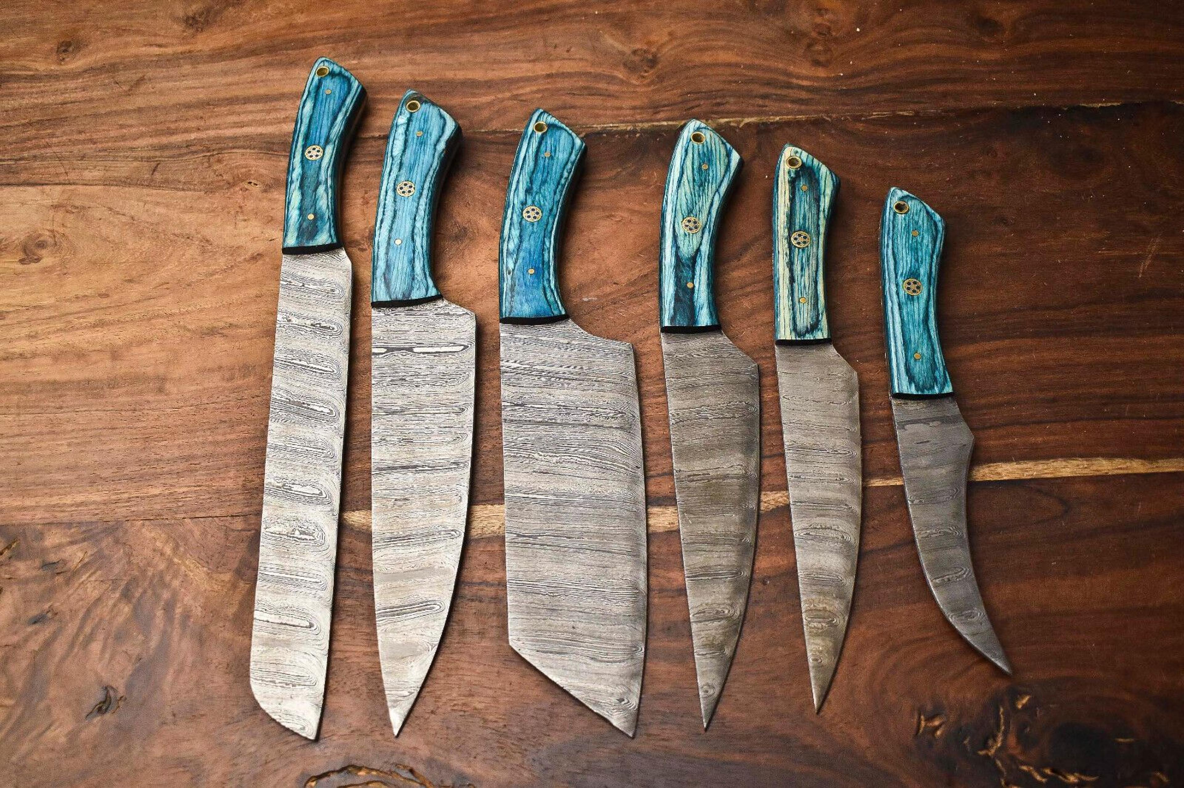 6 forged damascus steel chef knives – handmade kitchen cutlery set