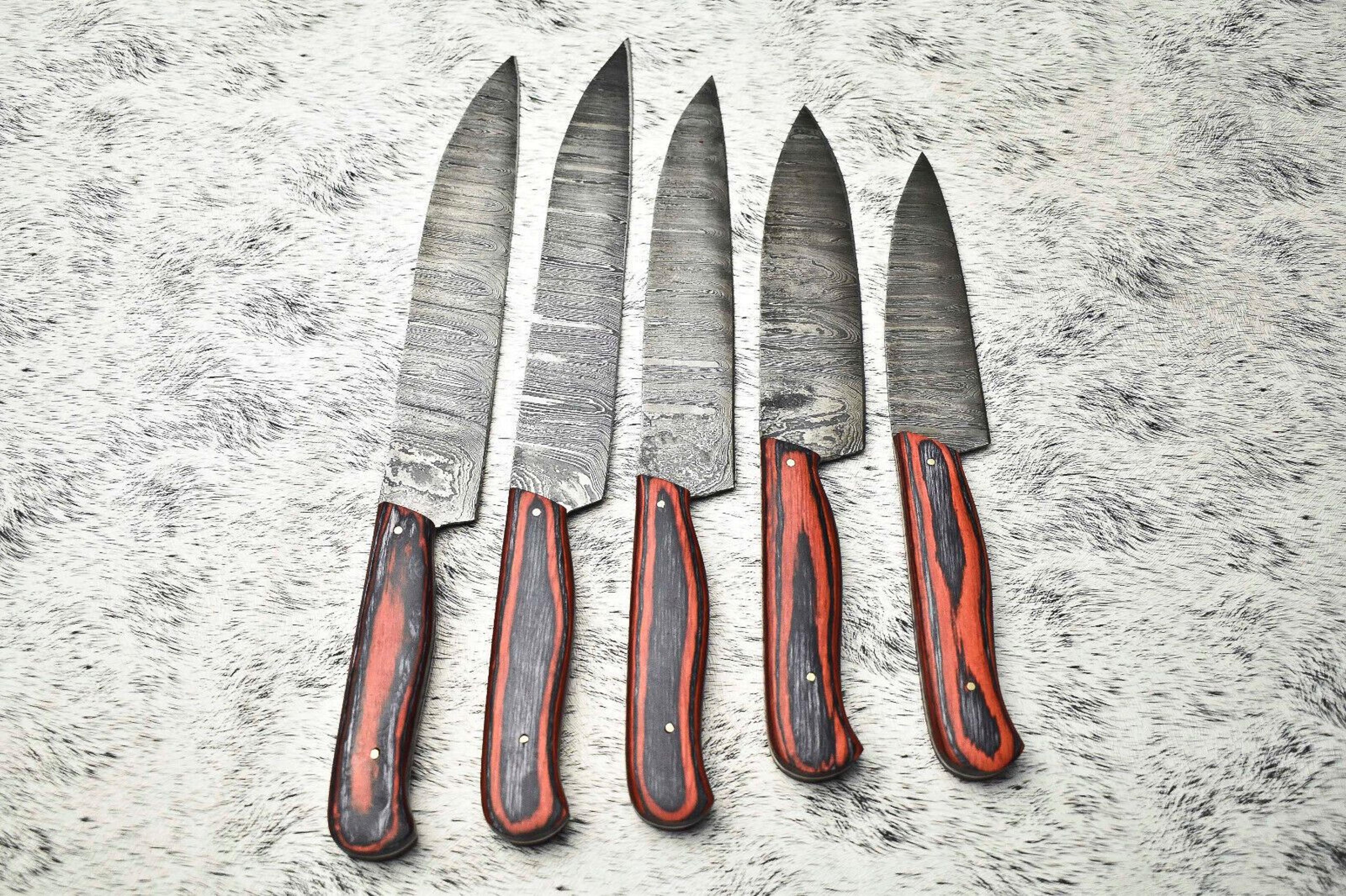 custom 5-piece damascus steel chef knife collection – handmade blades
