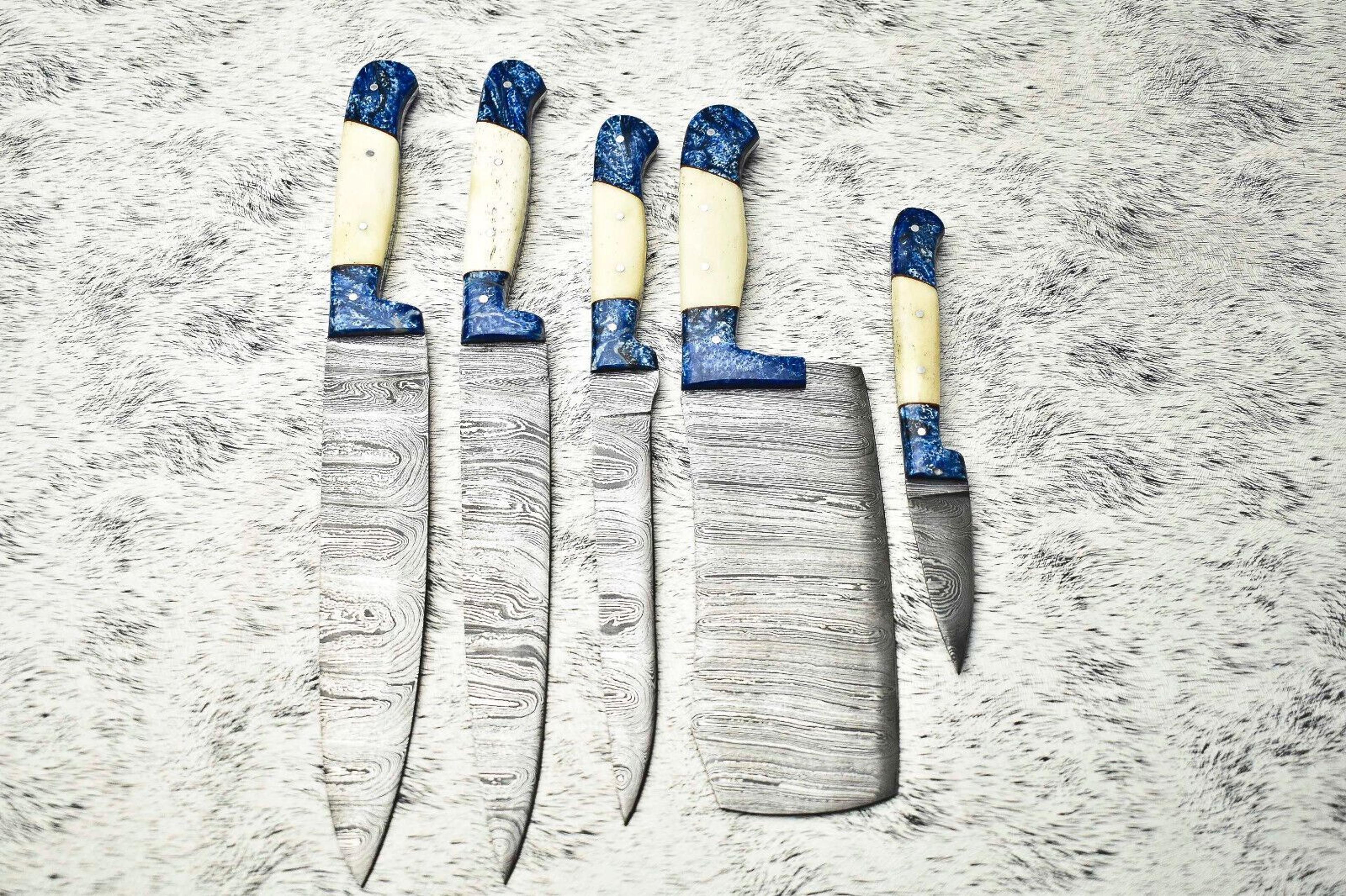 premium handmade damascus steel chef knives – 5-piece hammered set