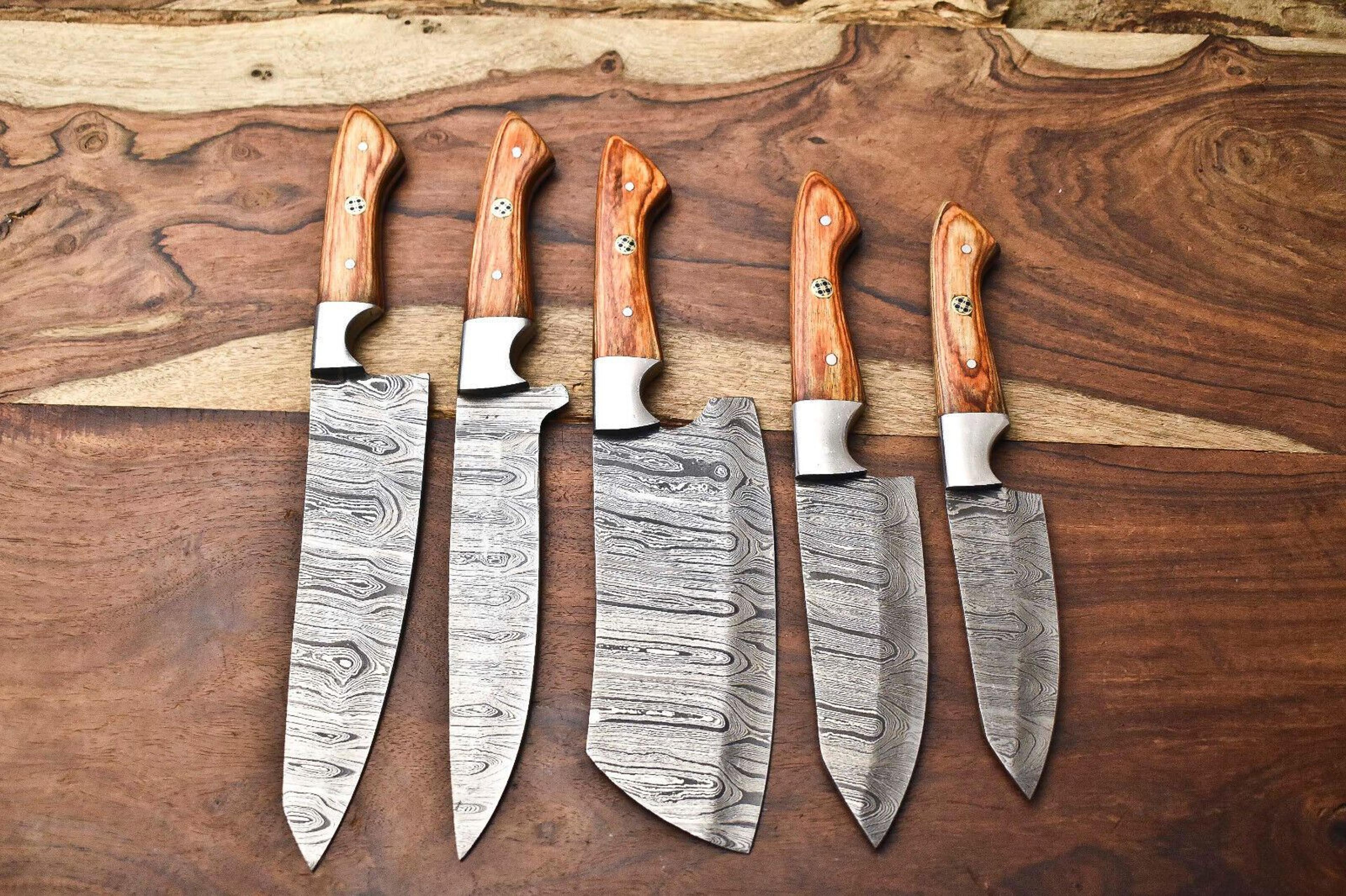 handcrafted damascus steel chef knife set – 5 professional knives
