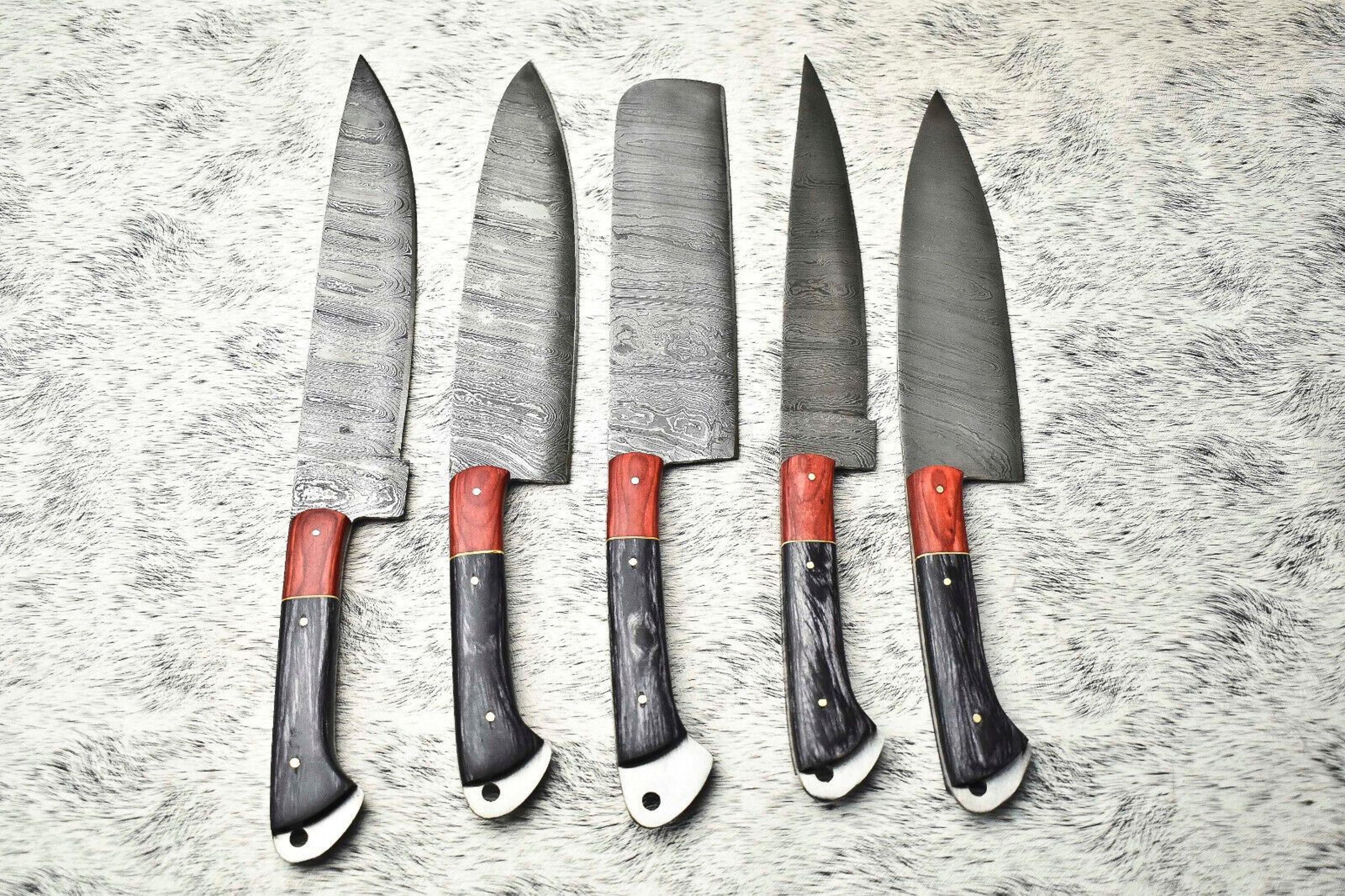 artisan damascus steel chef knife lot – set of 5 handmade kitchen blades