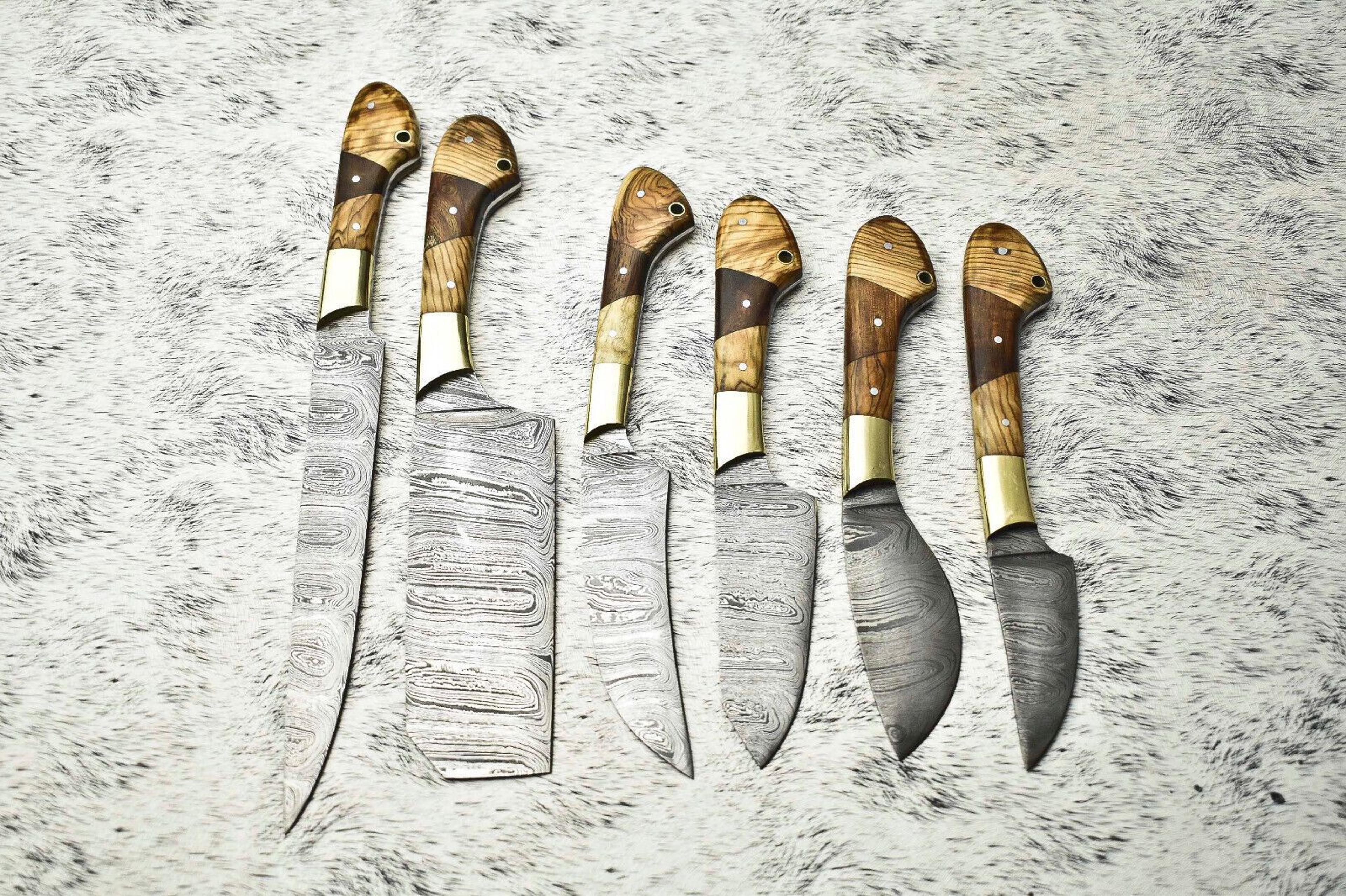 6 pcs handmade damascus steel chef knife set | professional kitchen knives with leather sheath