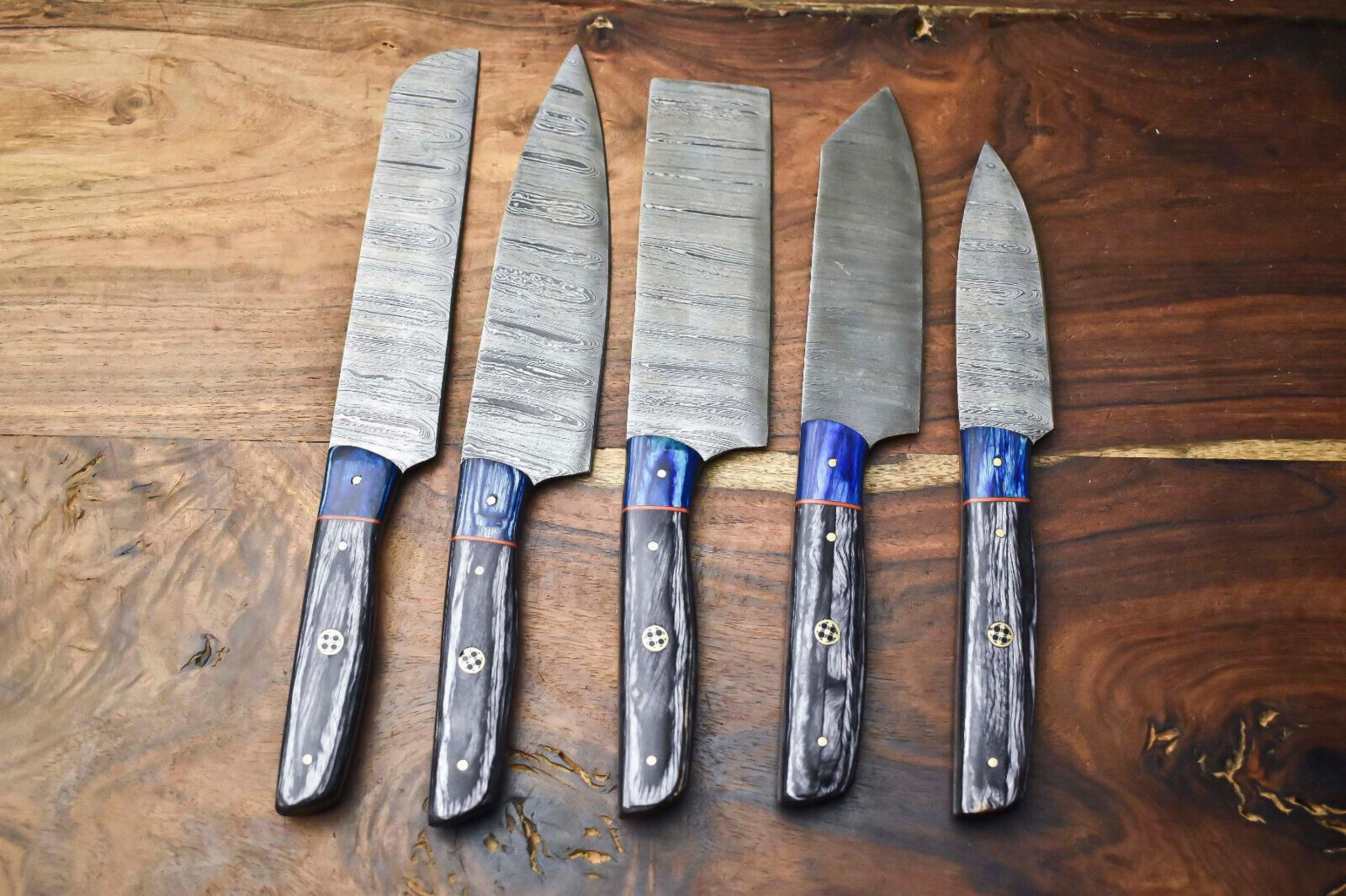 handmade damascus chef knife set of 5 | premium hammered steel kitchen cutlery