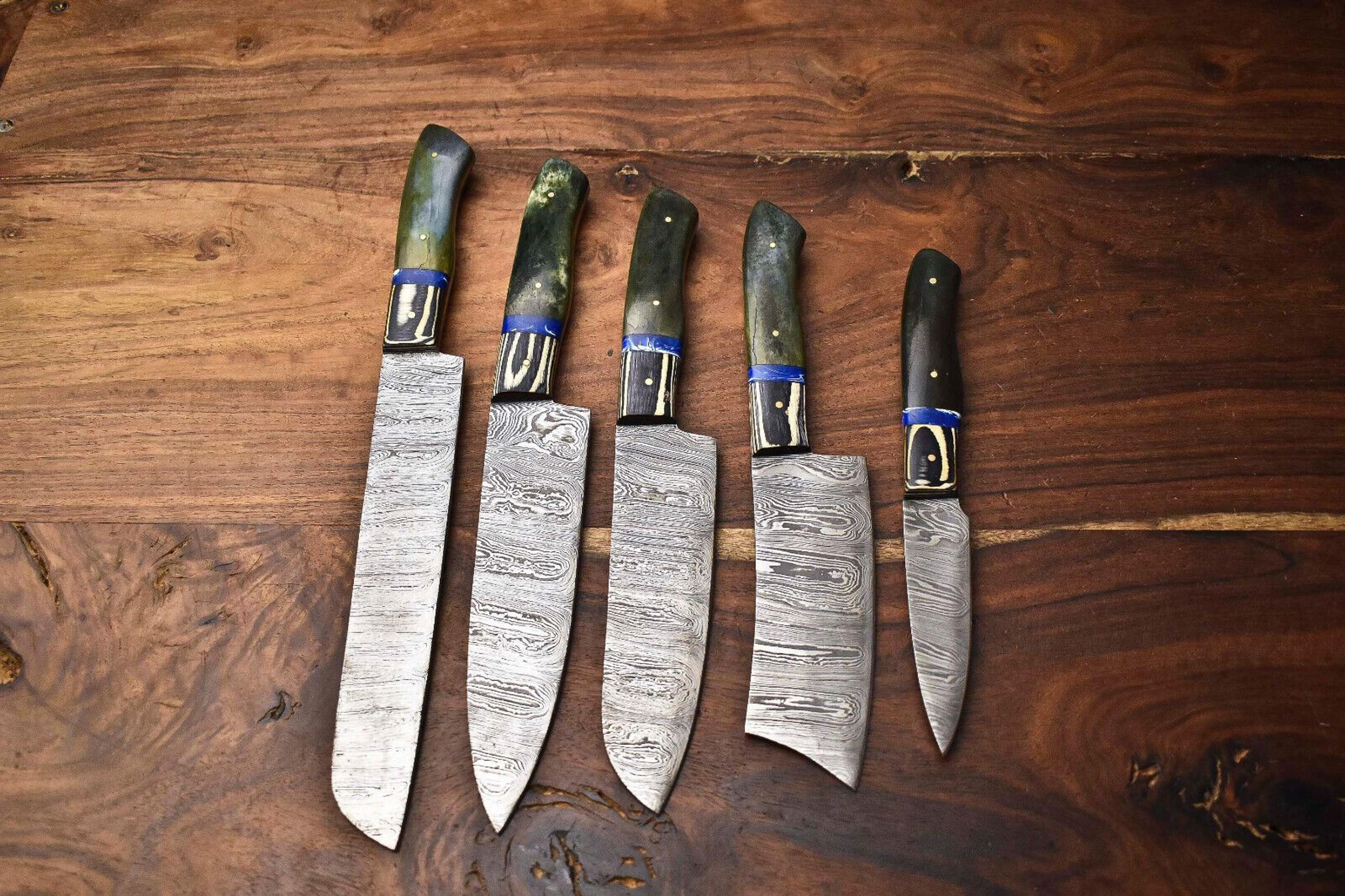 hand forged damascus steel chef knives | set of 5 professional kitchen blades