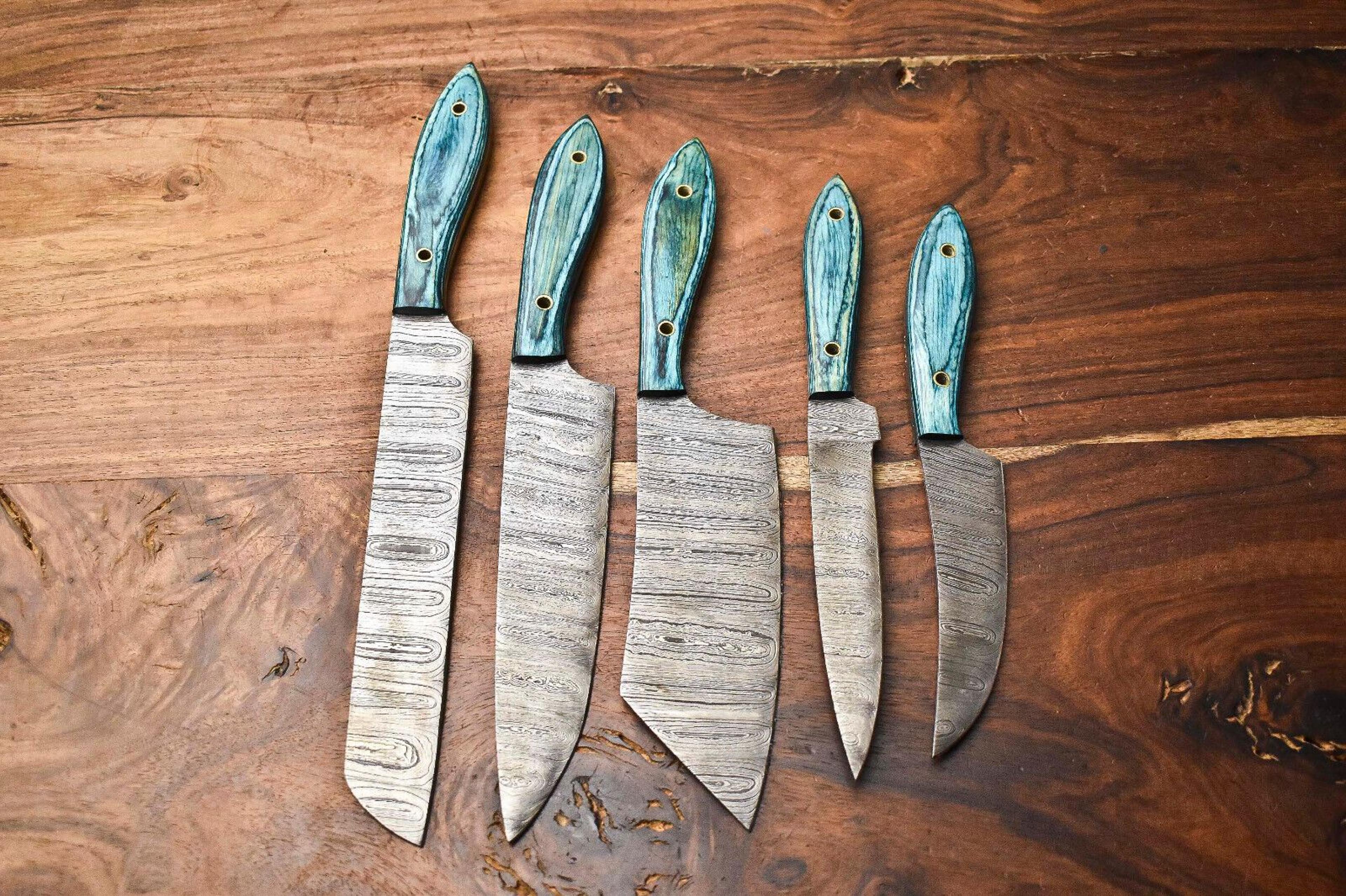 premium damascus 5pc chef knife set – elegant design, full tang strength, sharp and balanced