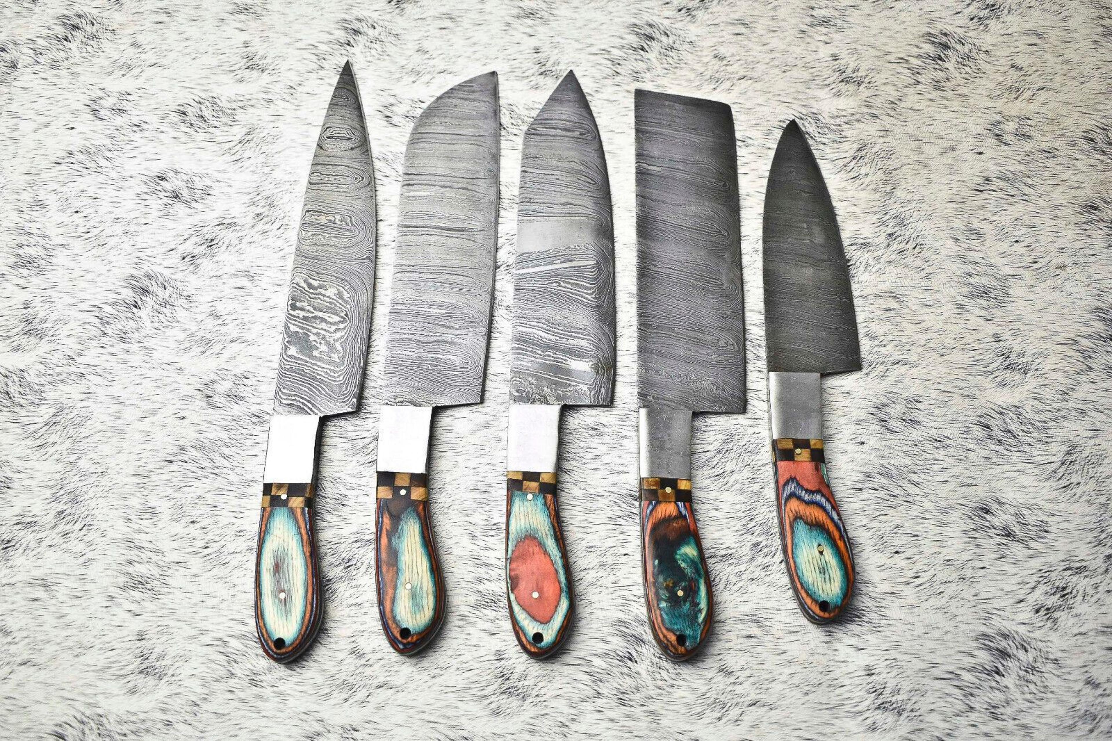 artisan 5-piece damascus steel chef knife set | hand forged hammered blades