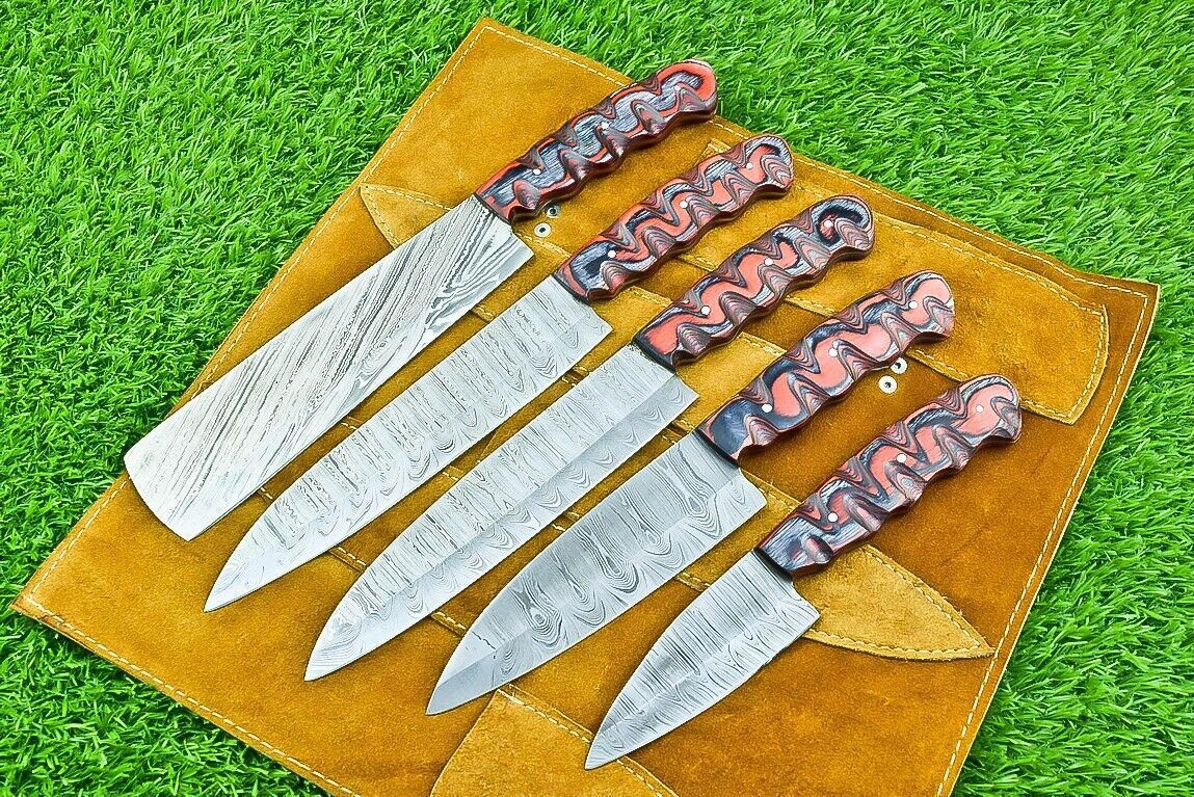 handcrafted damascus chef knives collection | 5-piece premium kitchen set