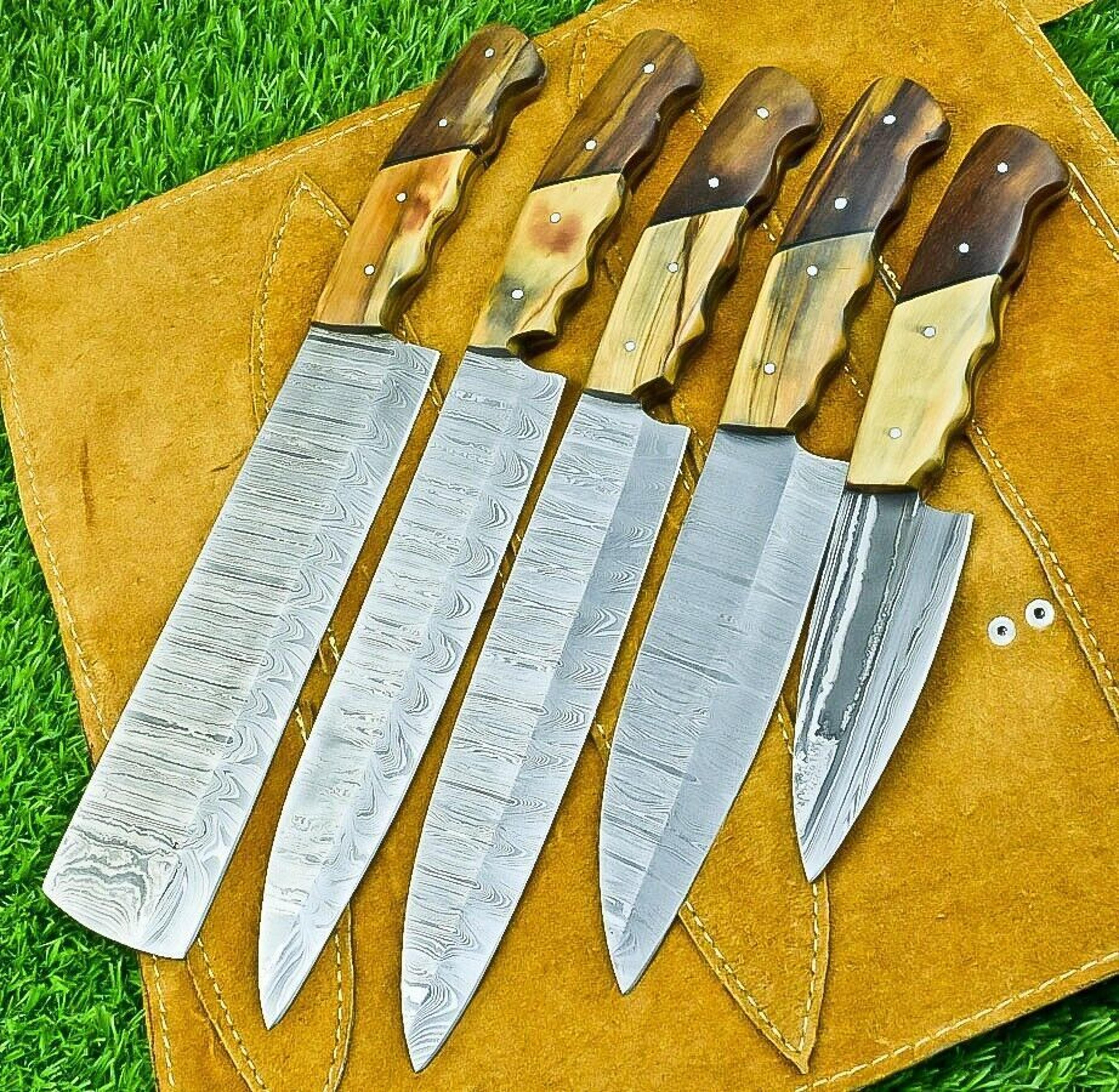 timeless damascus steel chef knife collection | 5-piece handmade cutlery