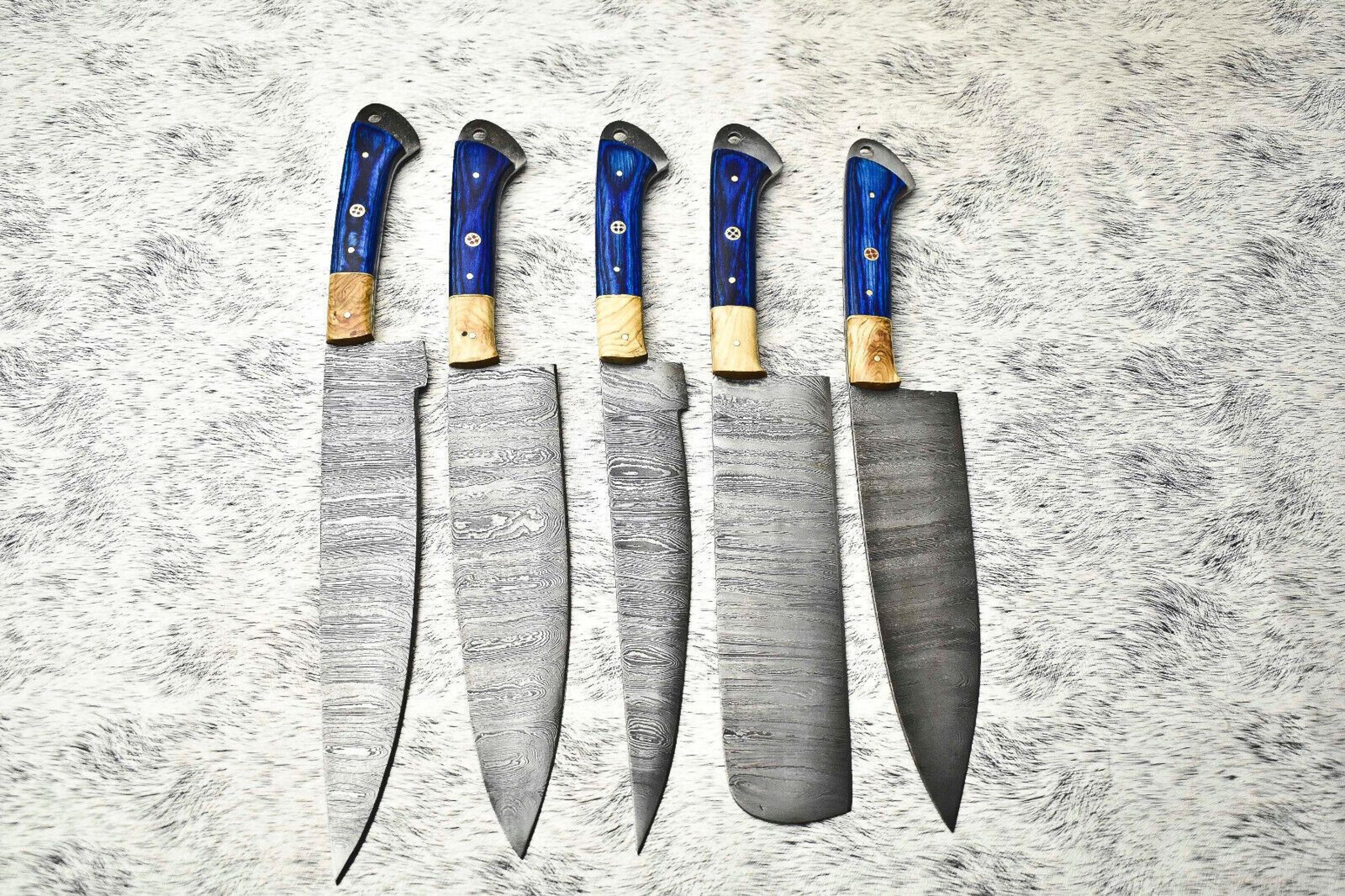 handmade damascus steel chef knives set | 5 premium forged blades