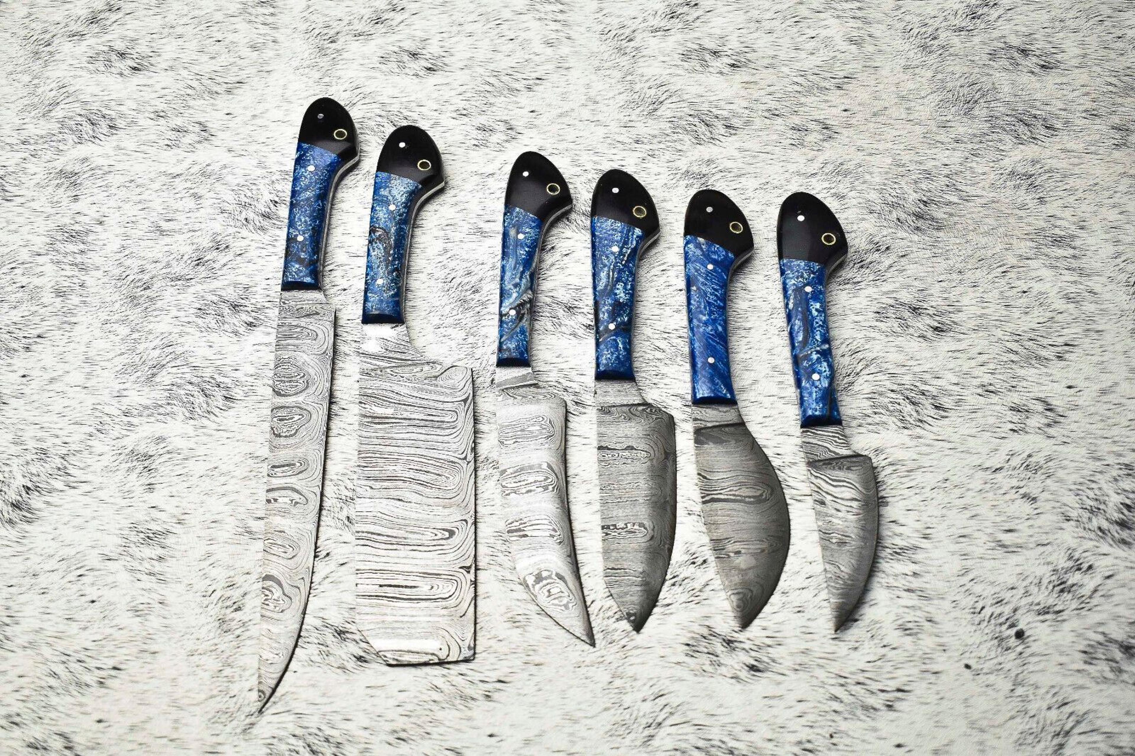 professional 6 piece damascus steel knife set – full tang chef knives, elegant wood handles, luxury cooking tools