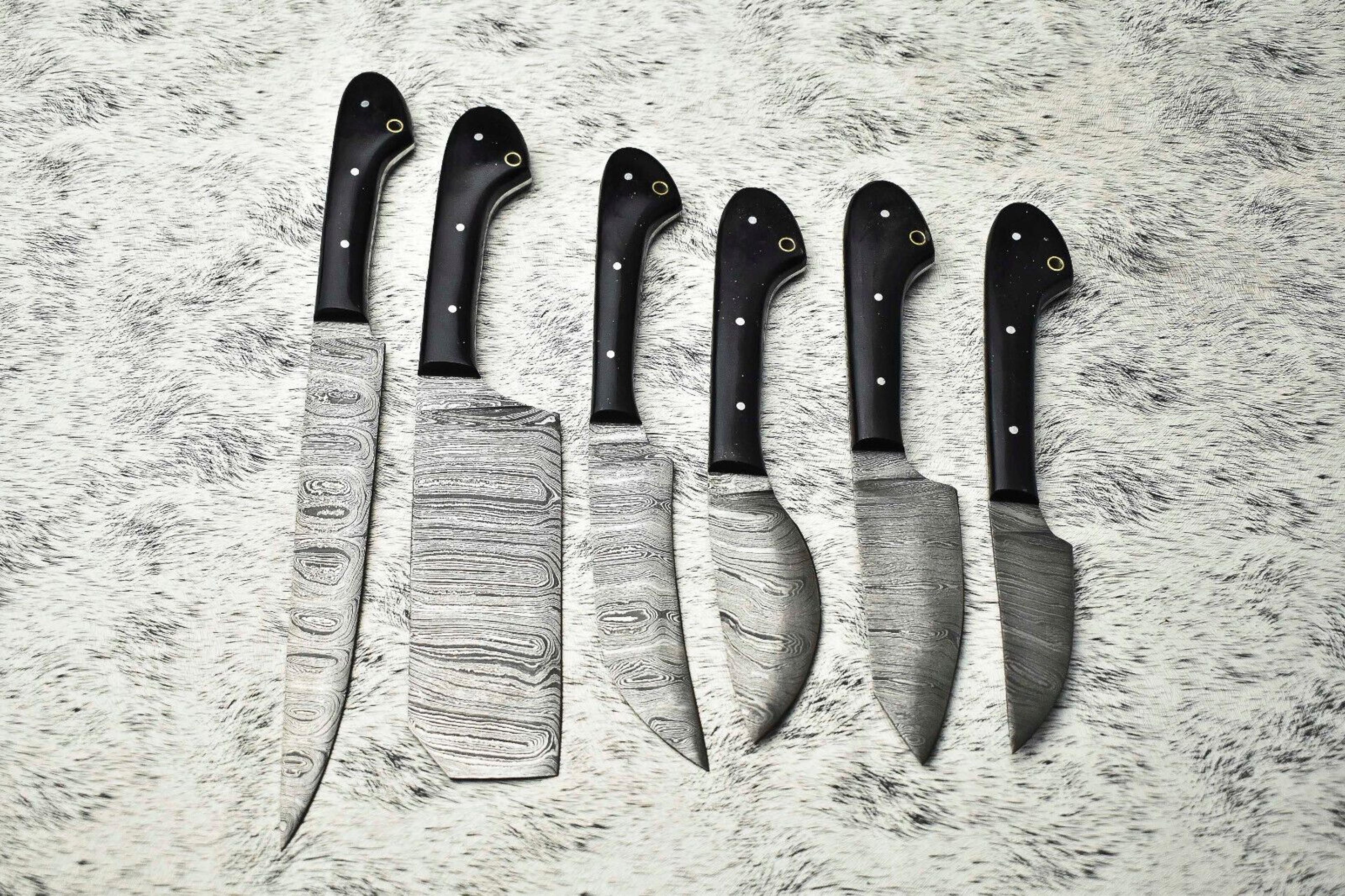 damascus steel chef knife set of 6 | custom handmade kitchen cutlery