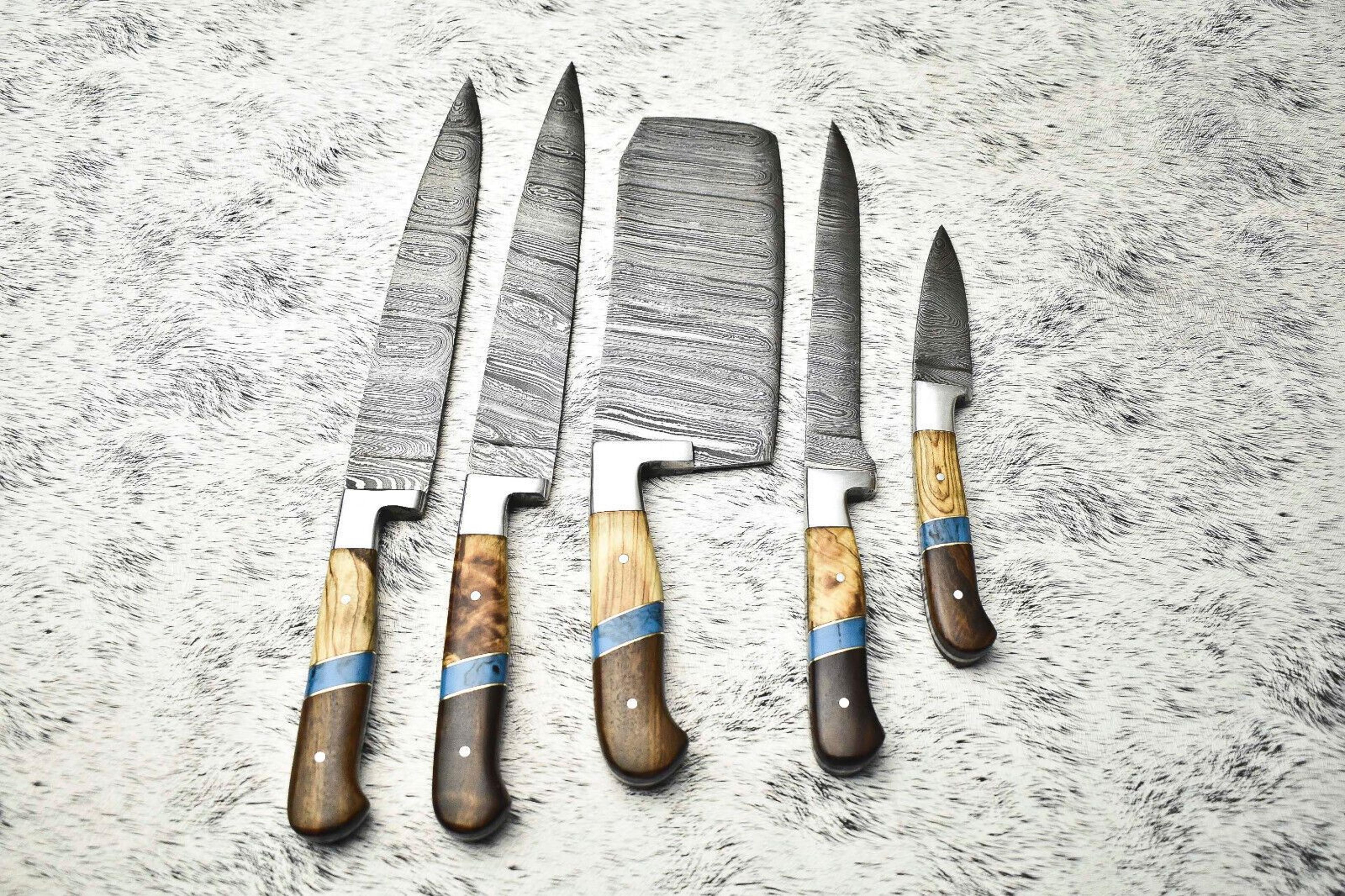 damascus steel chef knife collection | 5-piece handmade cutlery