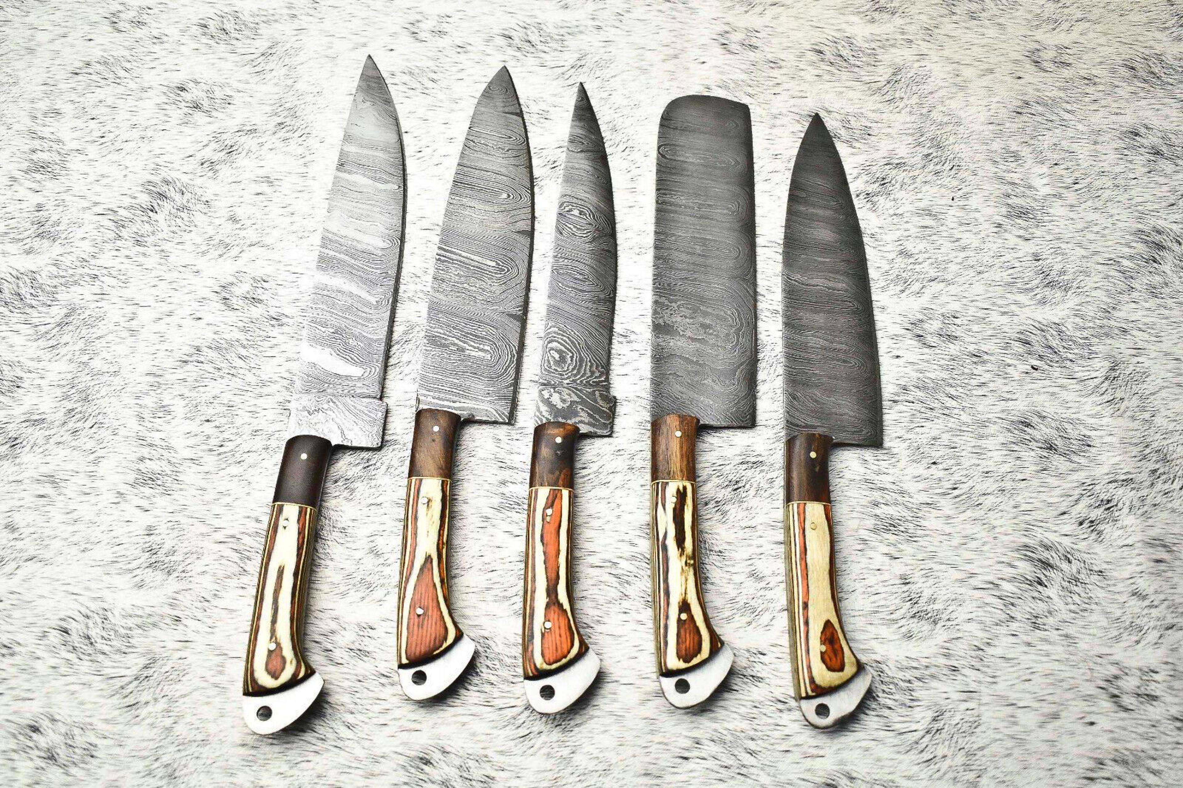 luxury damascus steel chef knives | set of 5 hand forged cutlery