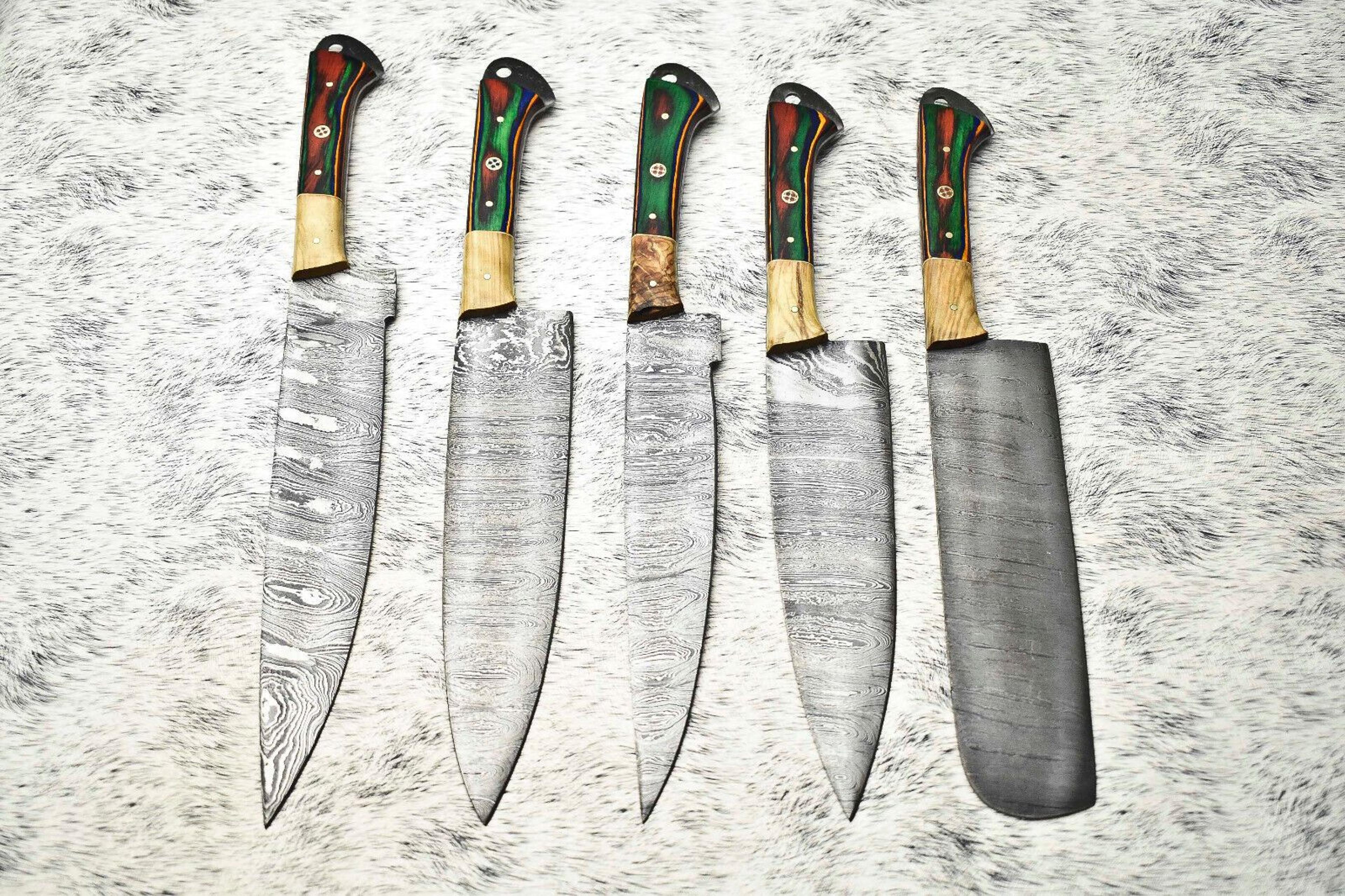 handmade damascus knives | 5-piece hammered steel set