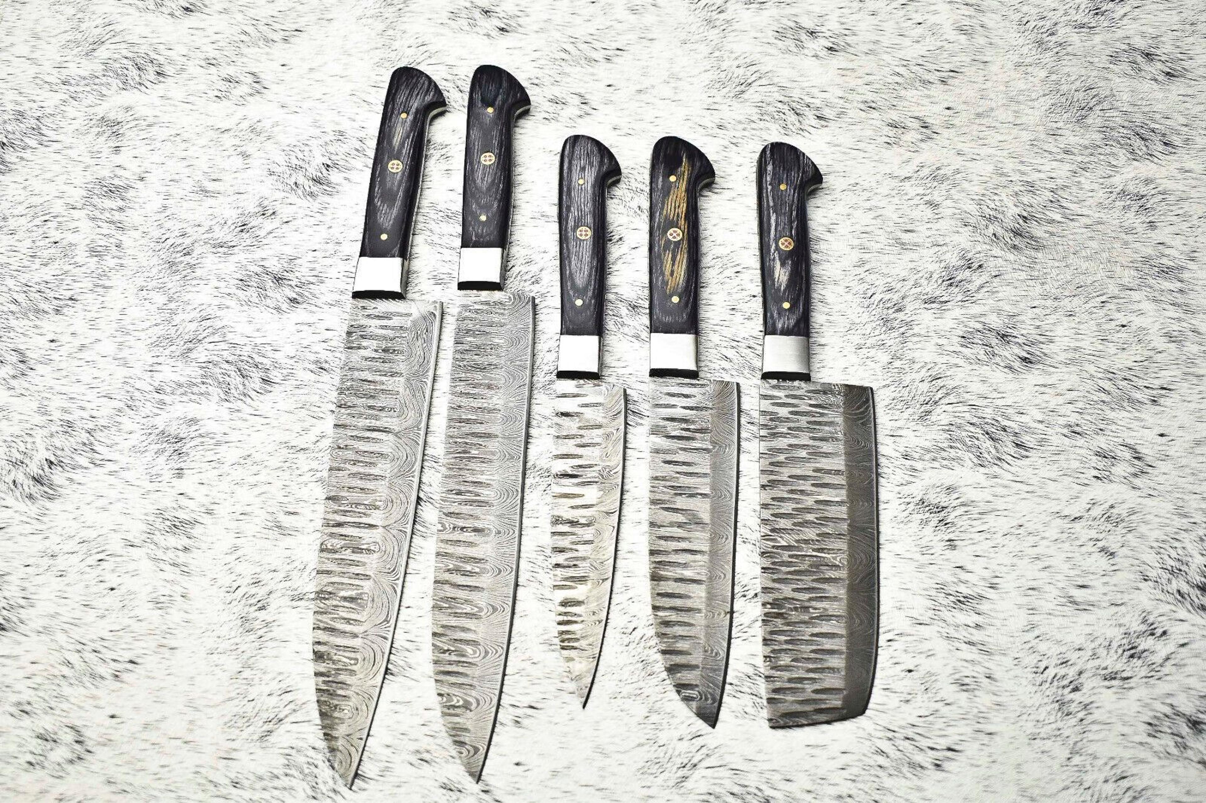 custom handmade damascus chef knife set | 5-piece cutlery
