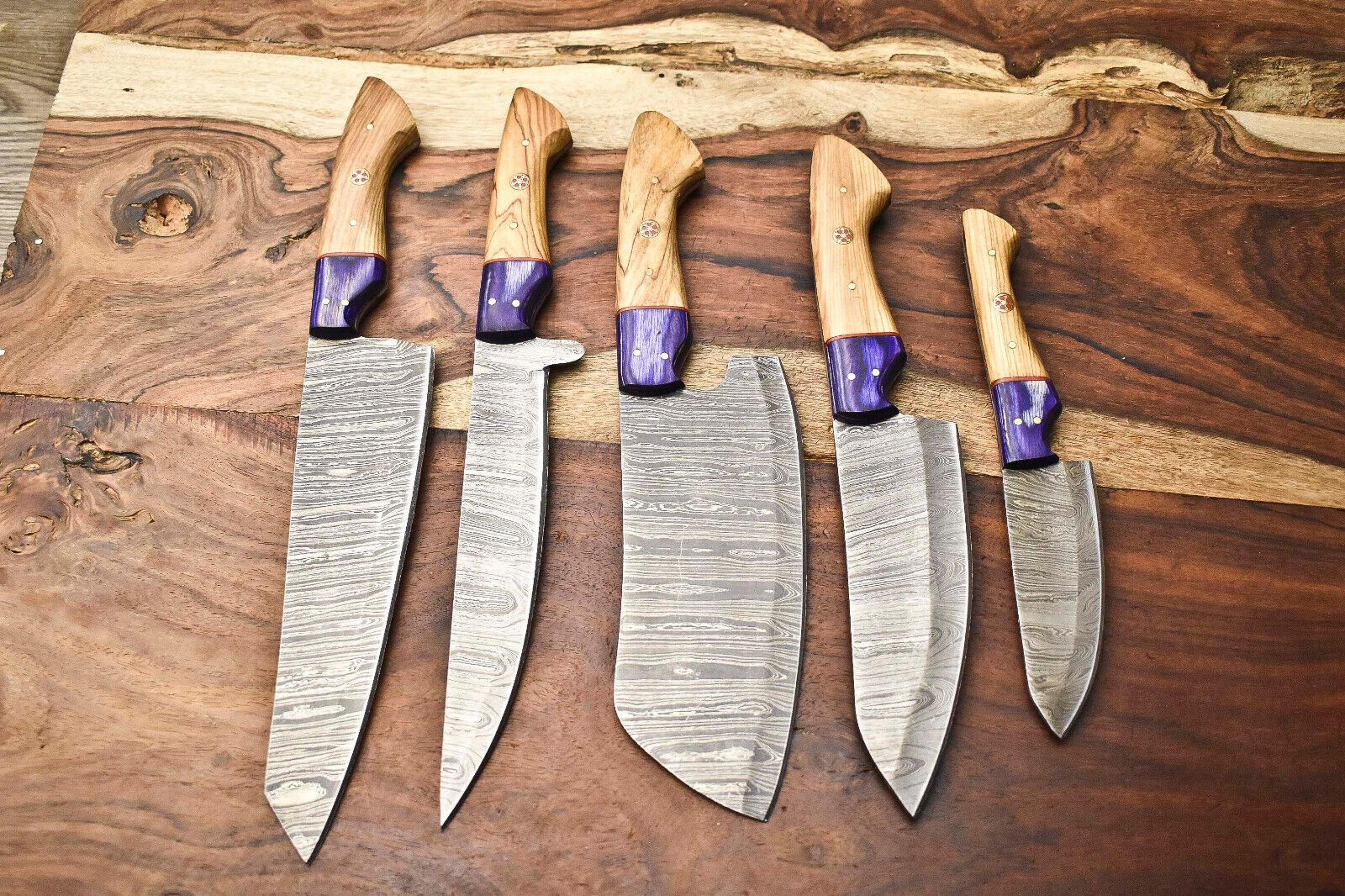 handmade 5 piece damascus kitchen knife collection – durable, stylish, and perfect for chefs