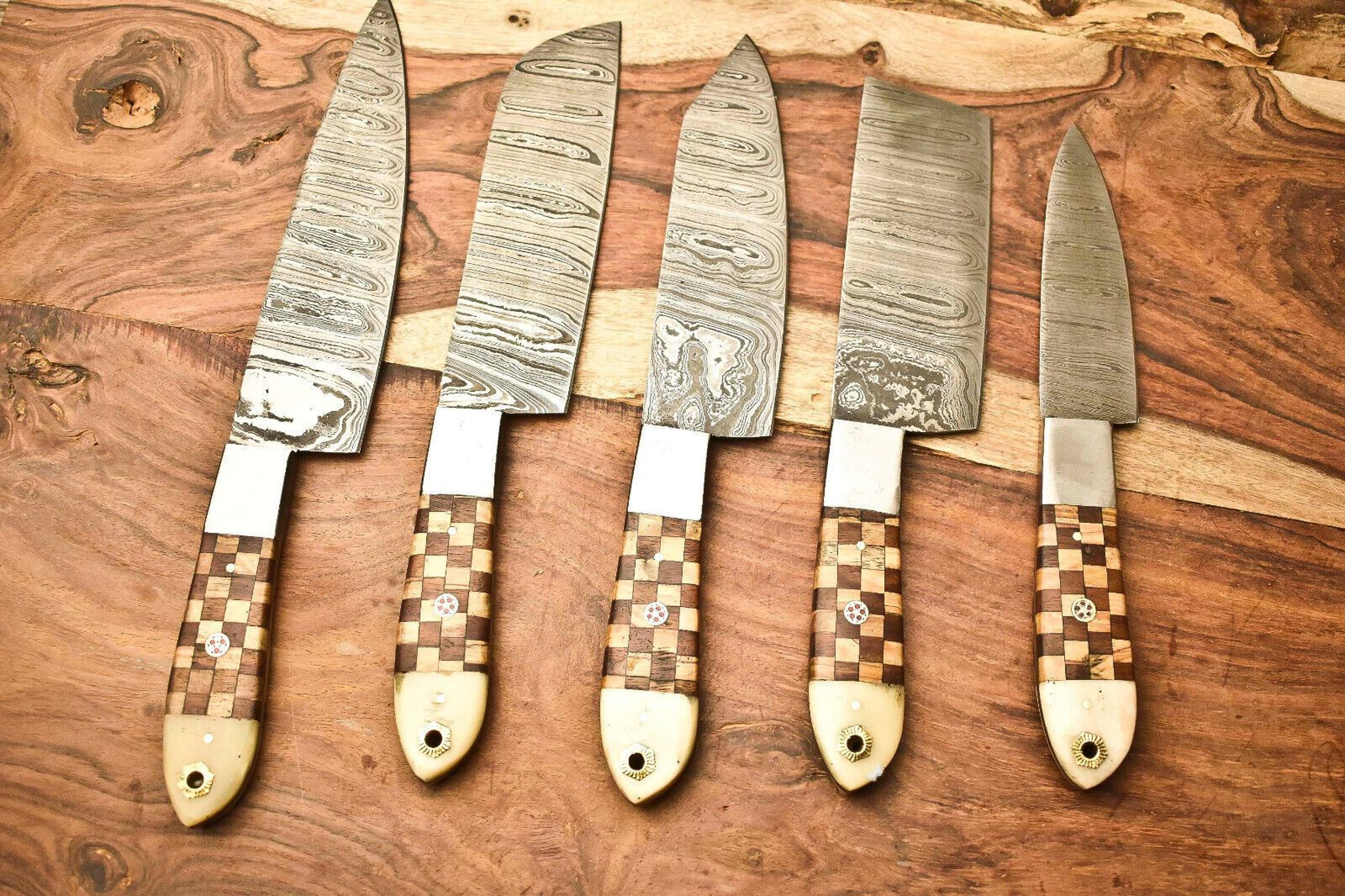 professional damascus steel chef knives | handmade 5-piece set