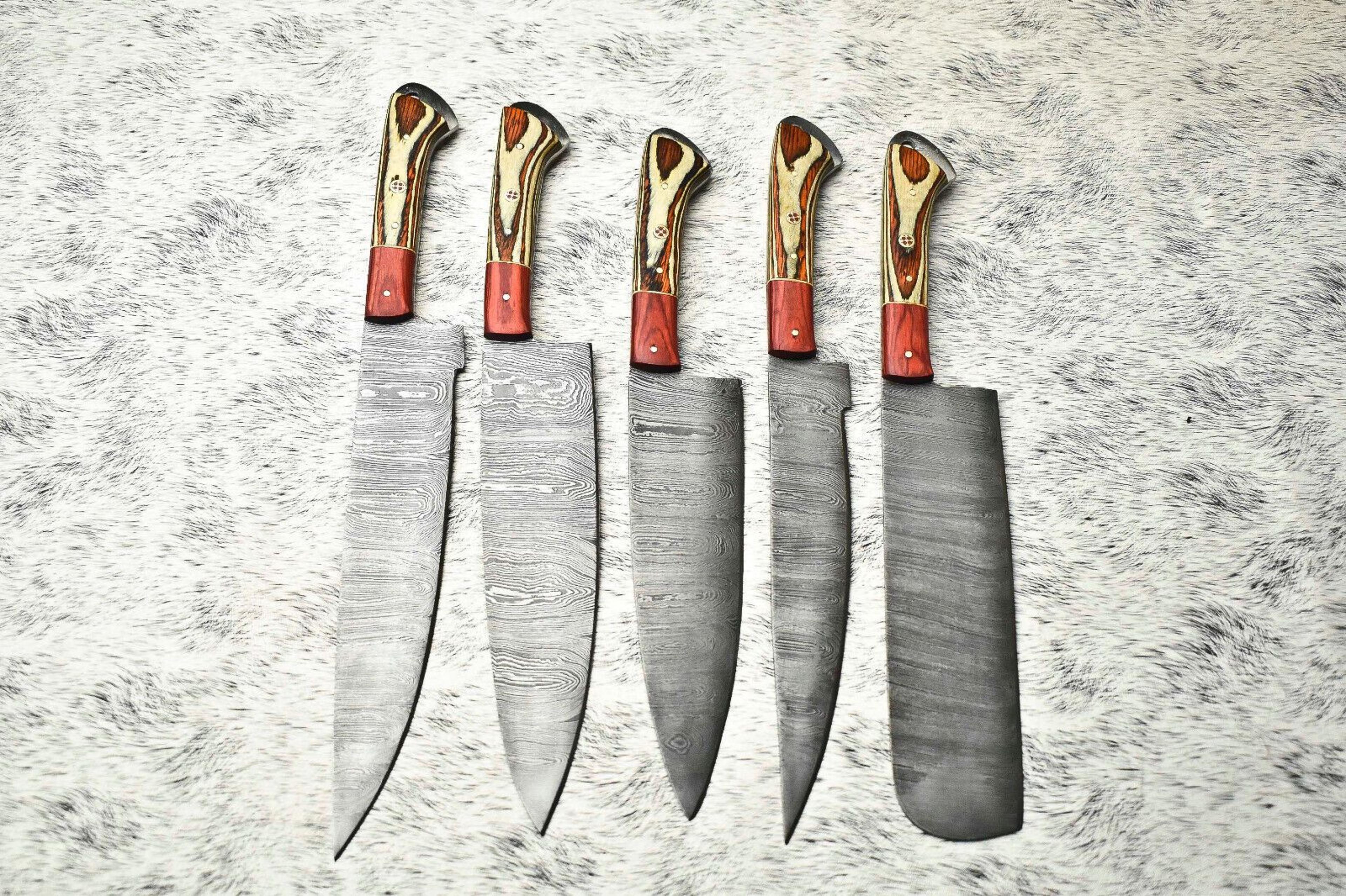 luxury handmade damascus steel chef knives 5-piece set
