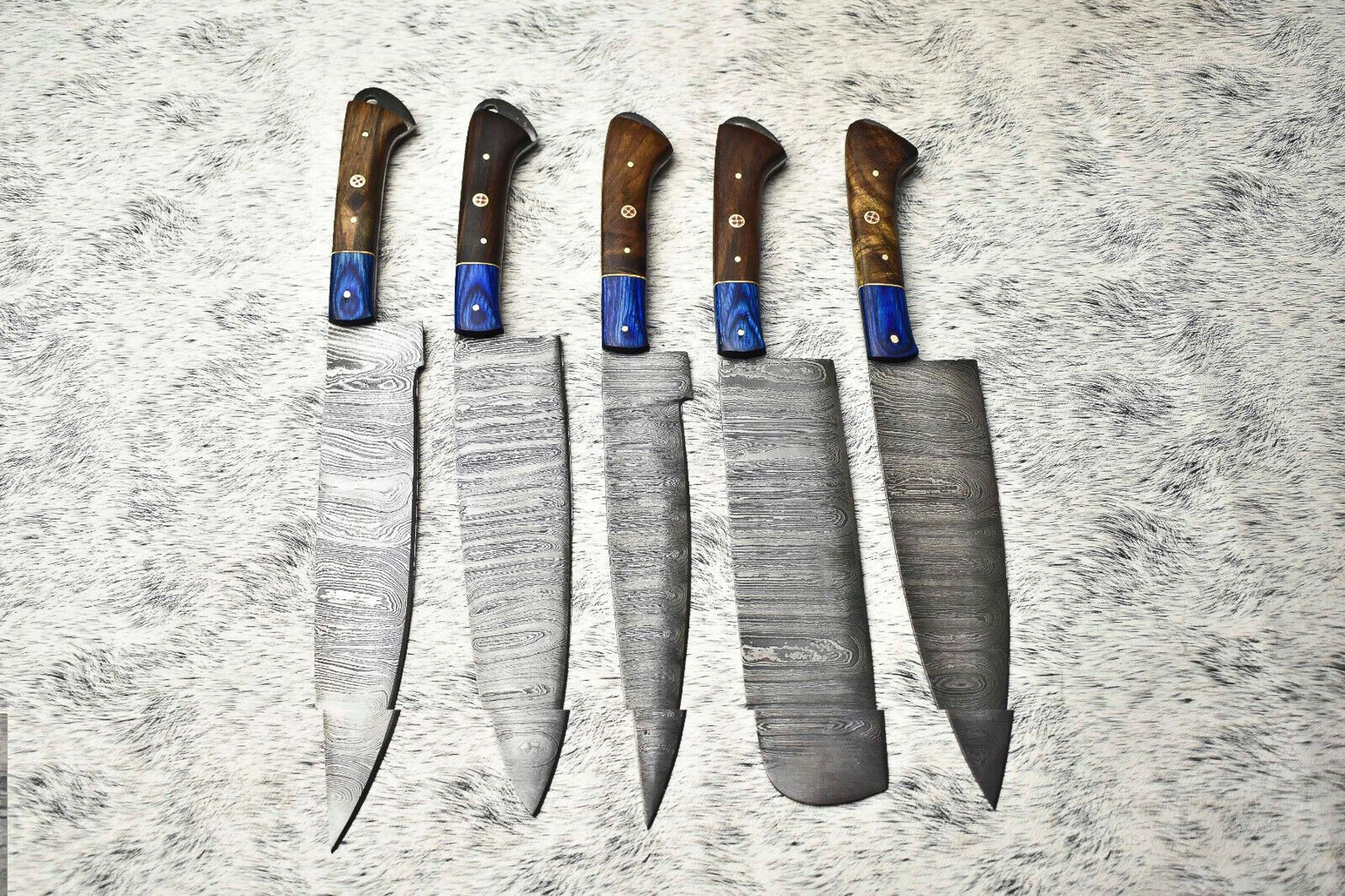 unique 5-piece damascus steel kitchen knife set | custom wood handle design