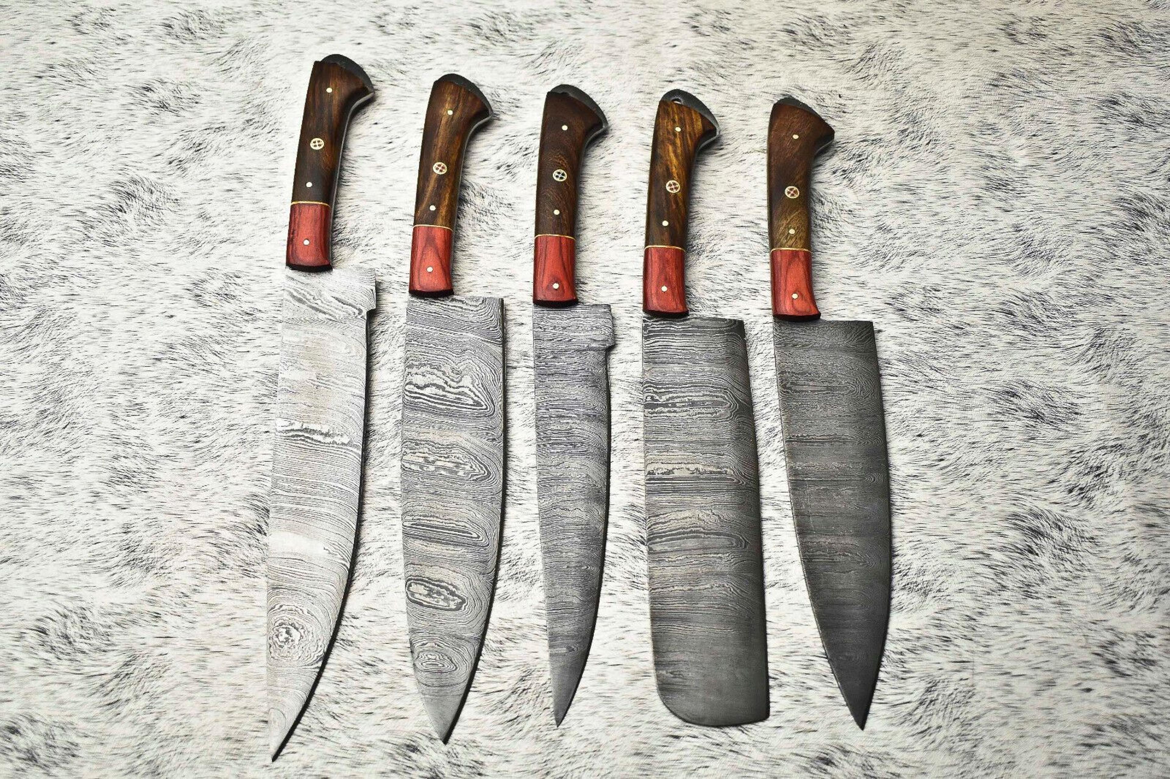artisan handmade damascus chef knives | 5-piece wood handle kitchen set