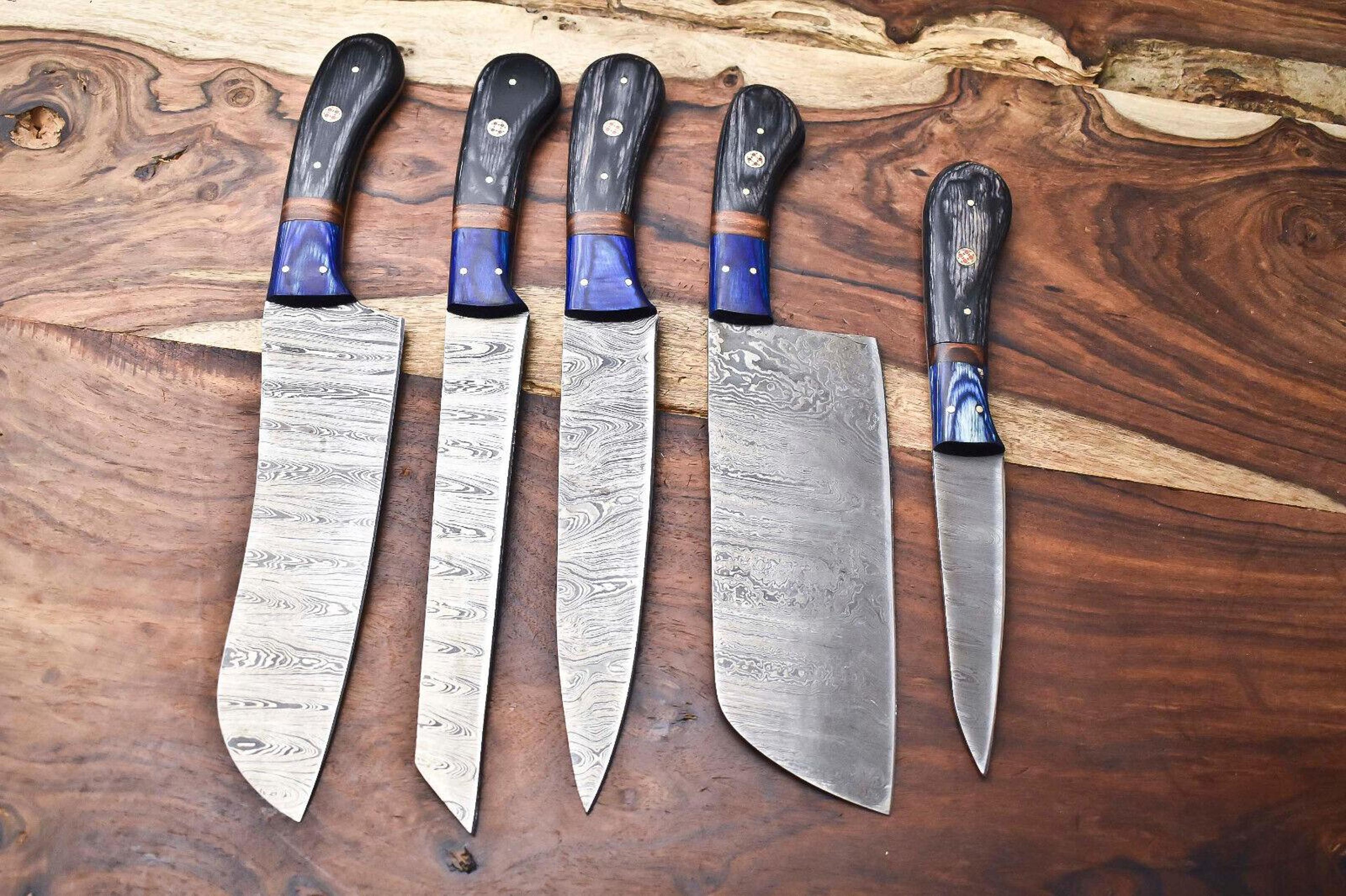 professional damascus chef knives | 5-piece hand forged kitchen knife set