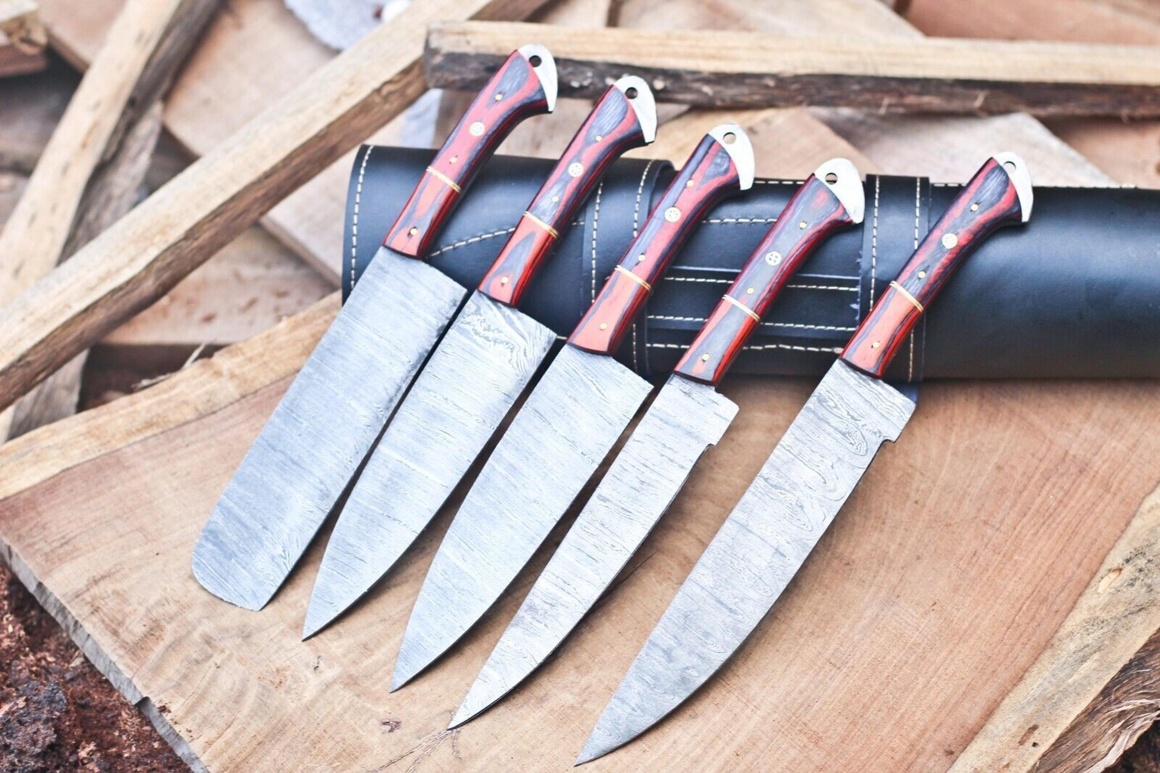 heritage series handmade damascus steel knives | 5-piece chef set with sheath