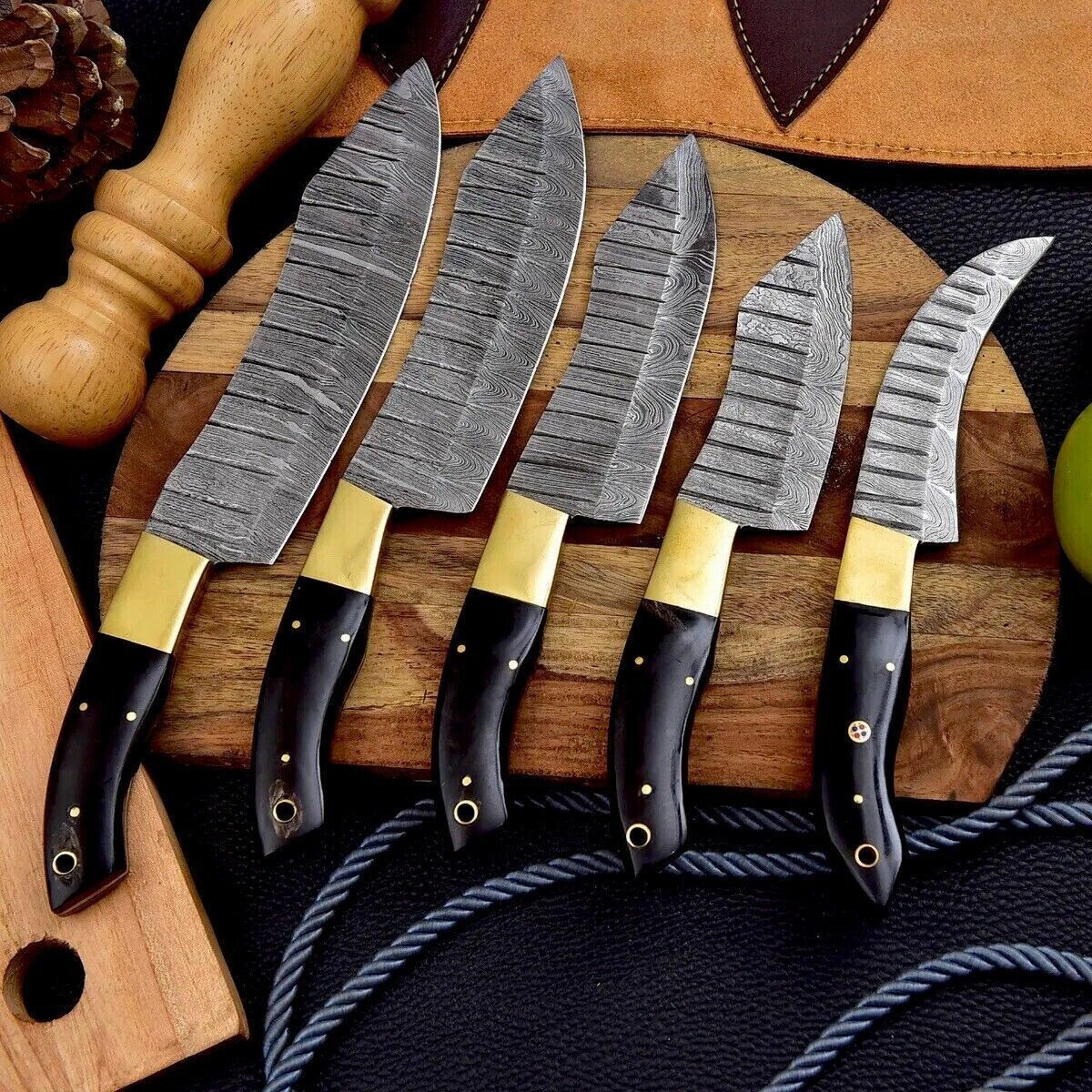 5-piece damascus steel kitchen knife set | custom wood handle design