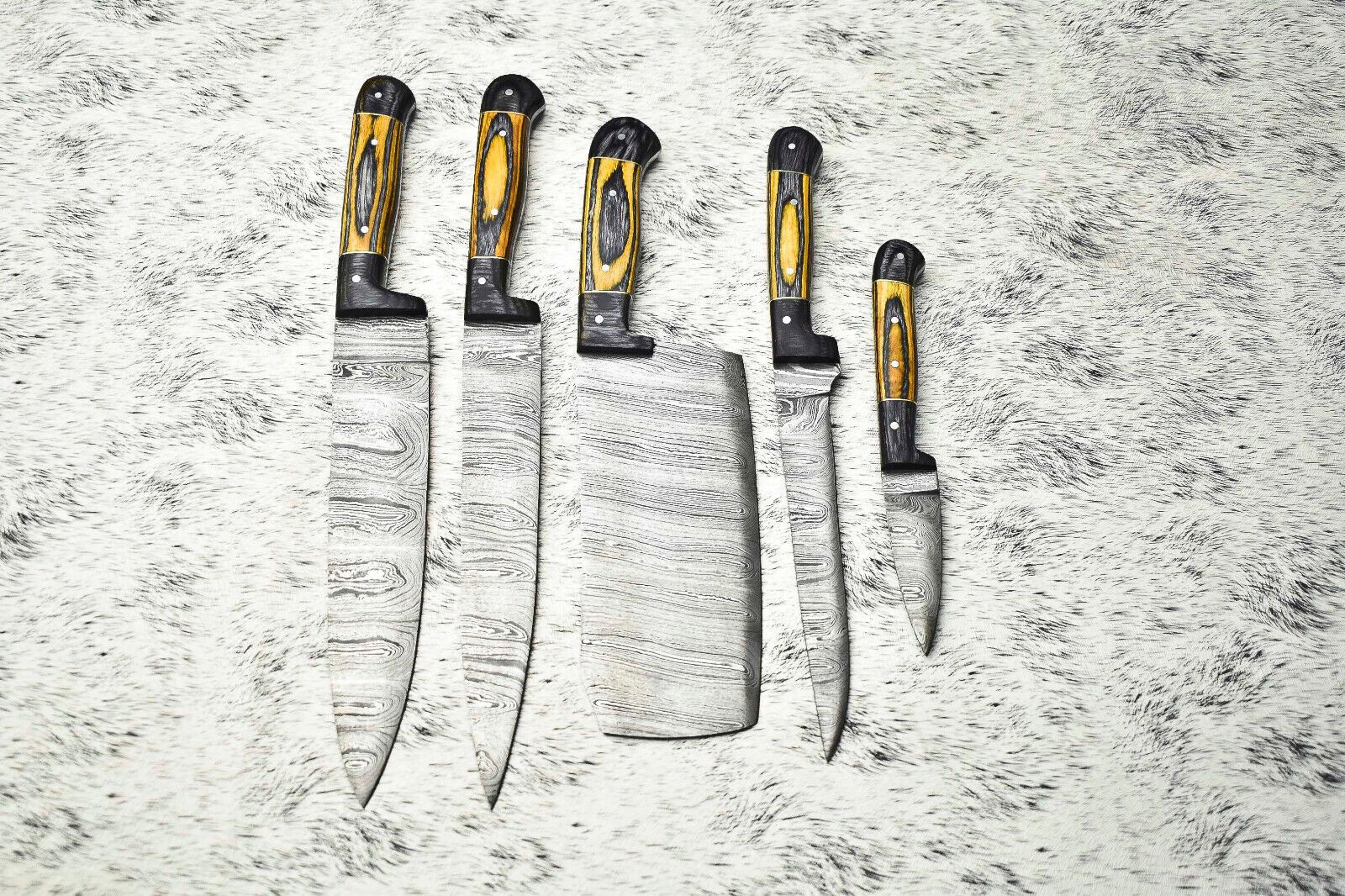 timeless damascus steel chef knives | handmade 5-piece kitchen collection