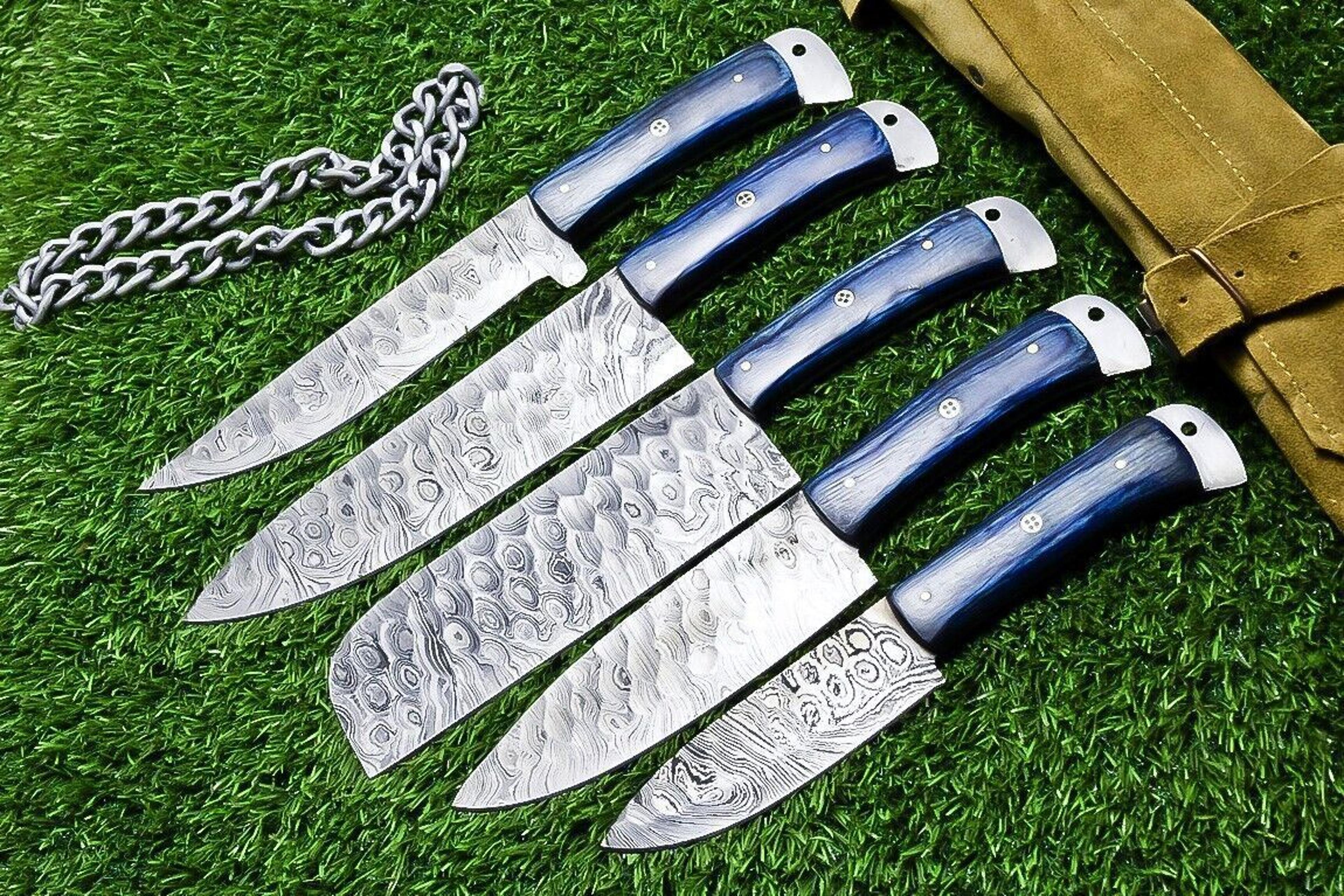 premium handmade damascus steel knives | 5-piece chef set with wooden handles