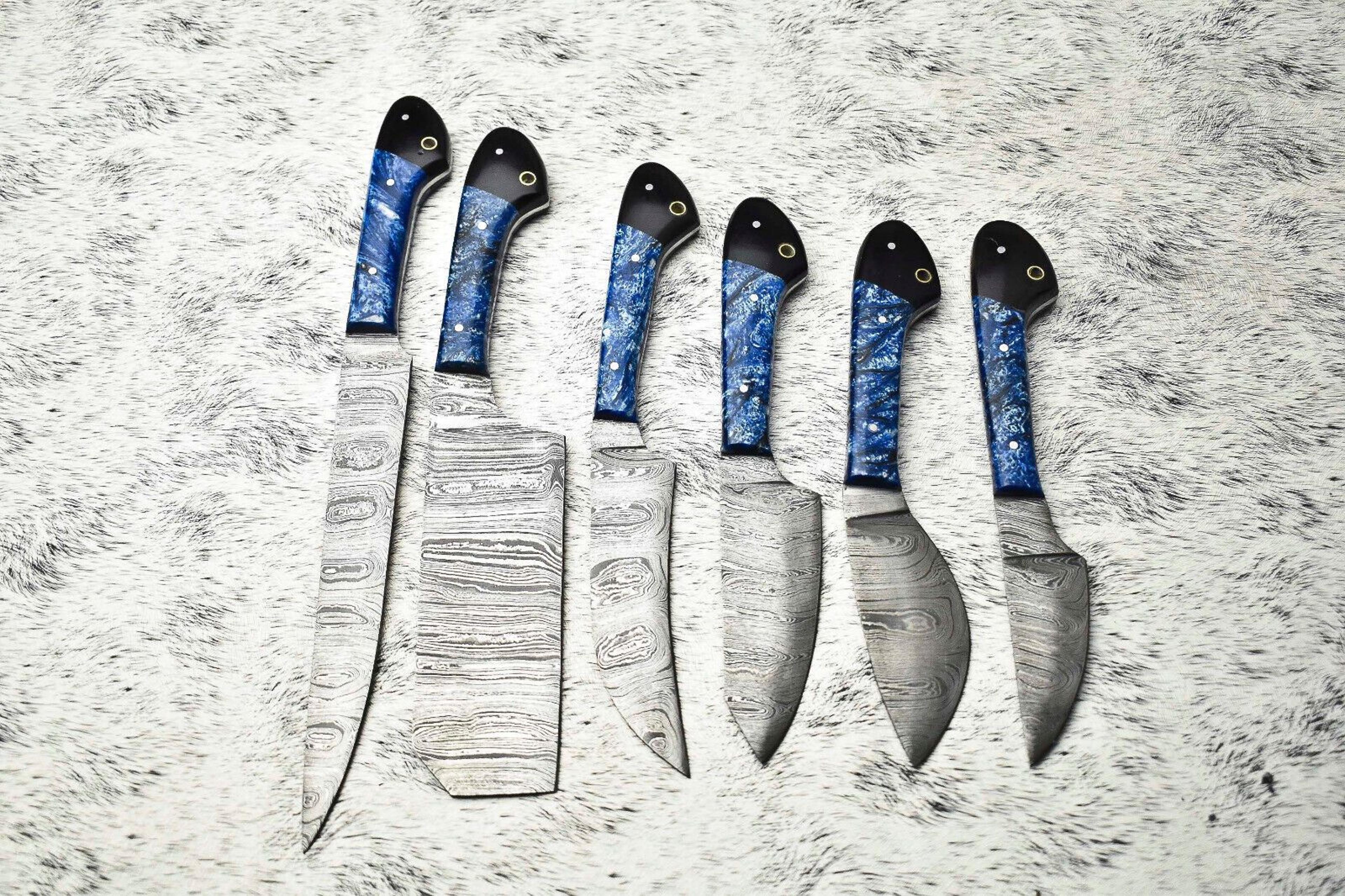 elite damascus steel chef knives | 6-piece custom handmade hardwood handle set