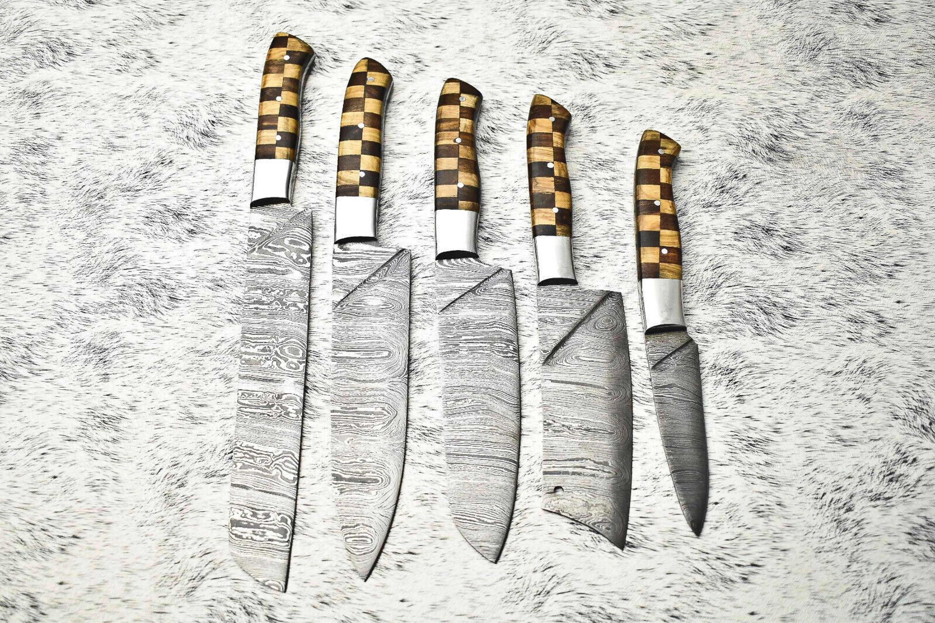 signature 5-piece damascus steel chef knife set | forged hardwood handles