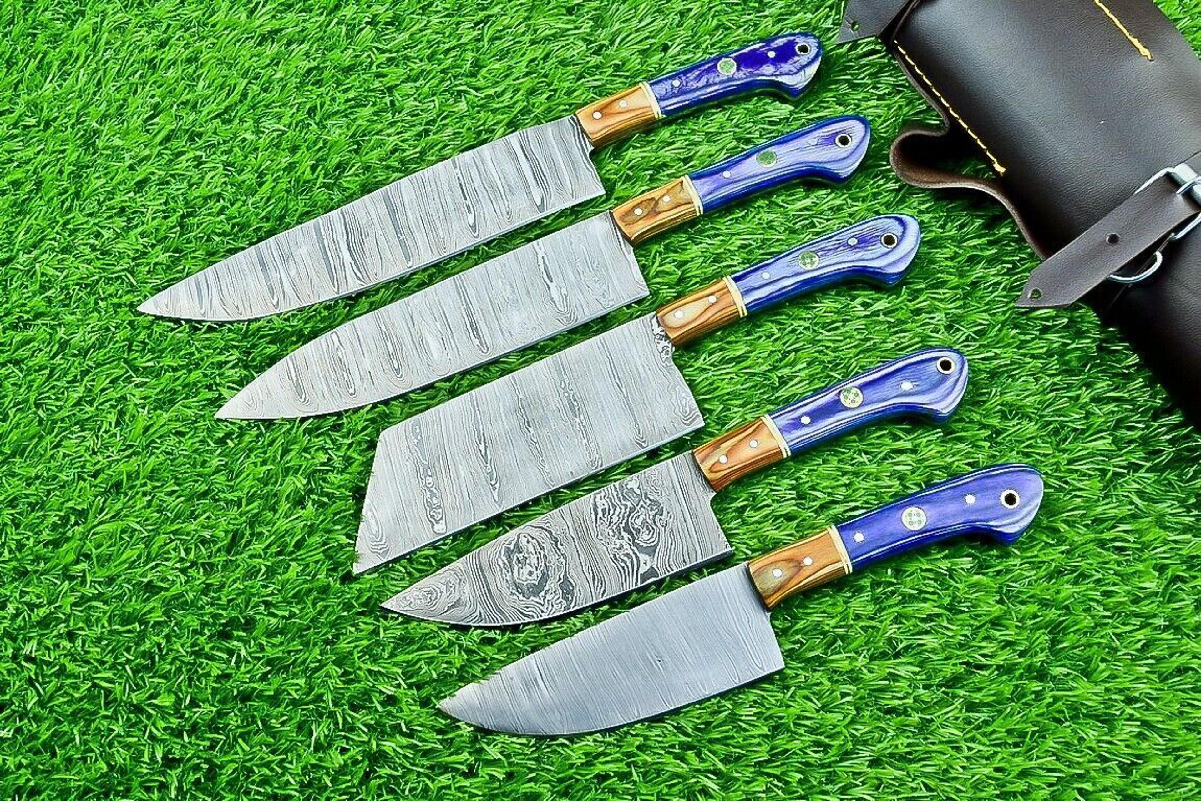 master chef damascus steel knife set | handmade 5-piece hardwood handles